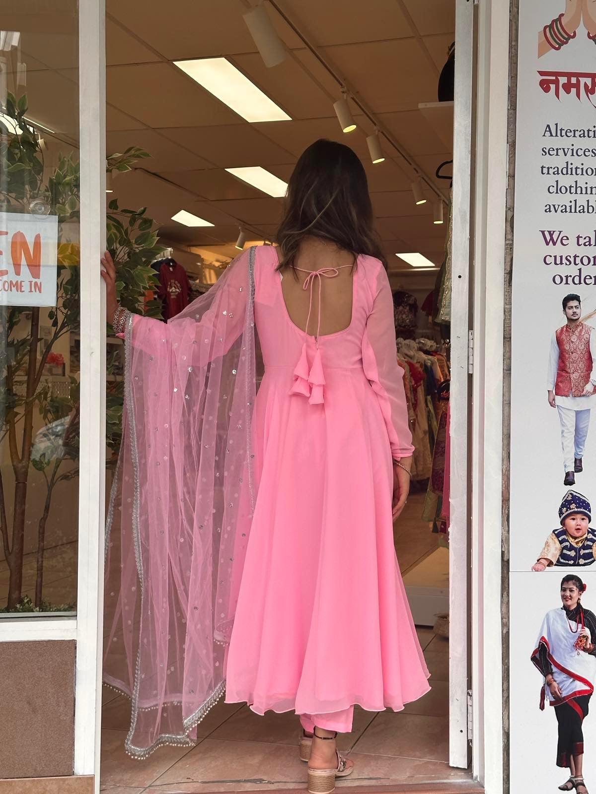 Plain Baby Pink Anarkali Kurta Set - Boutique Nepal