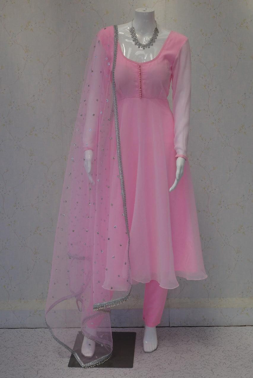 Plain Baby Pink Anarkali Kurta Set - Boutique Nepal