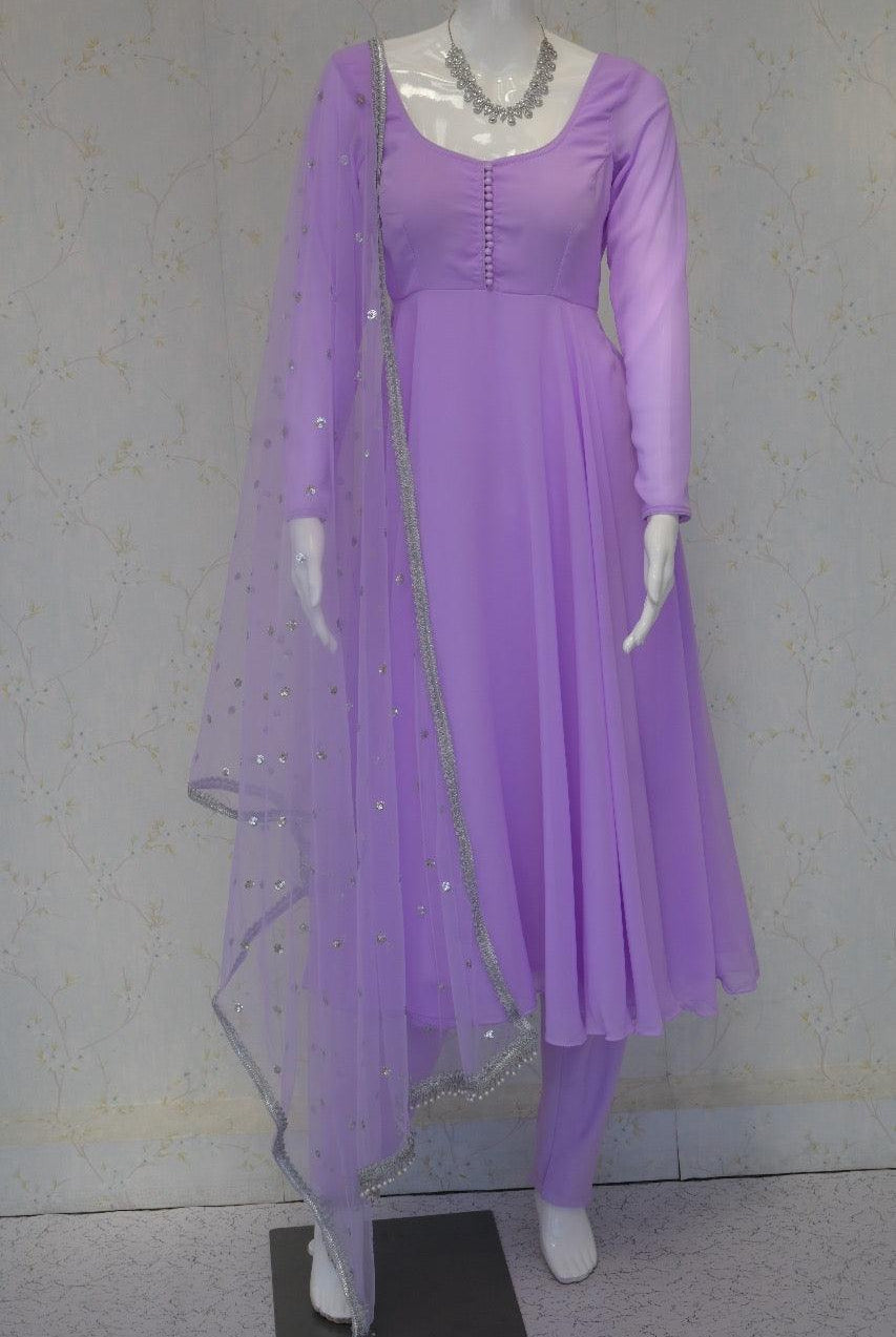 Plain Lavender Anarkali Kurta Set - Boutique Nepal