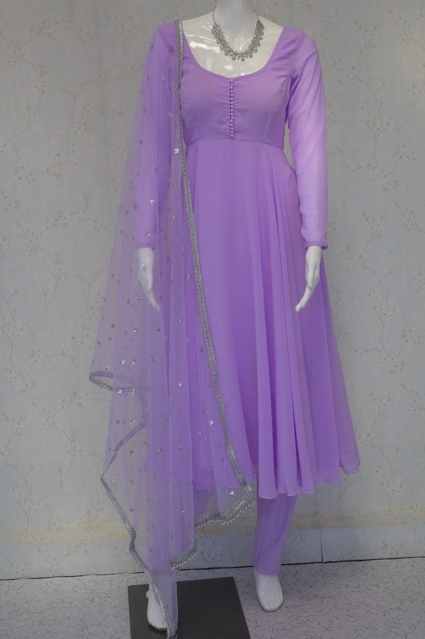 Plain Lavender Anarkali Kurta Set - Boutique Nepal