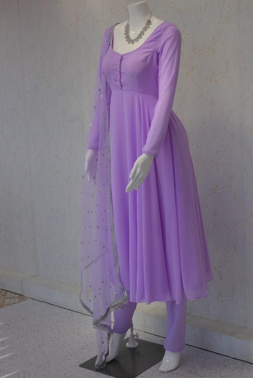 Plain Lavender Anarkali Kurta Set - Boutique Nepal