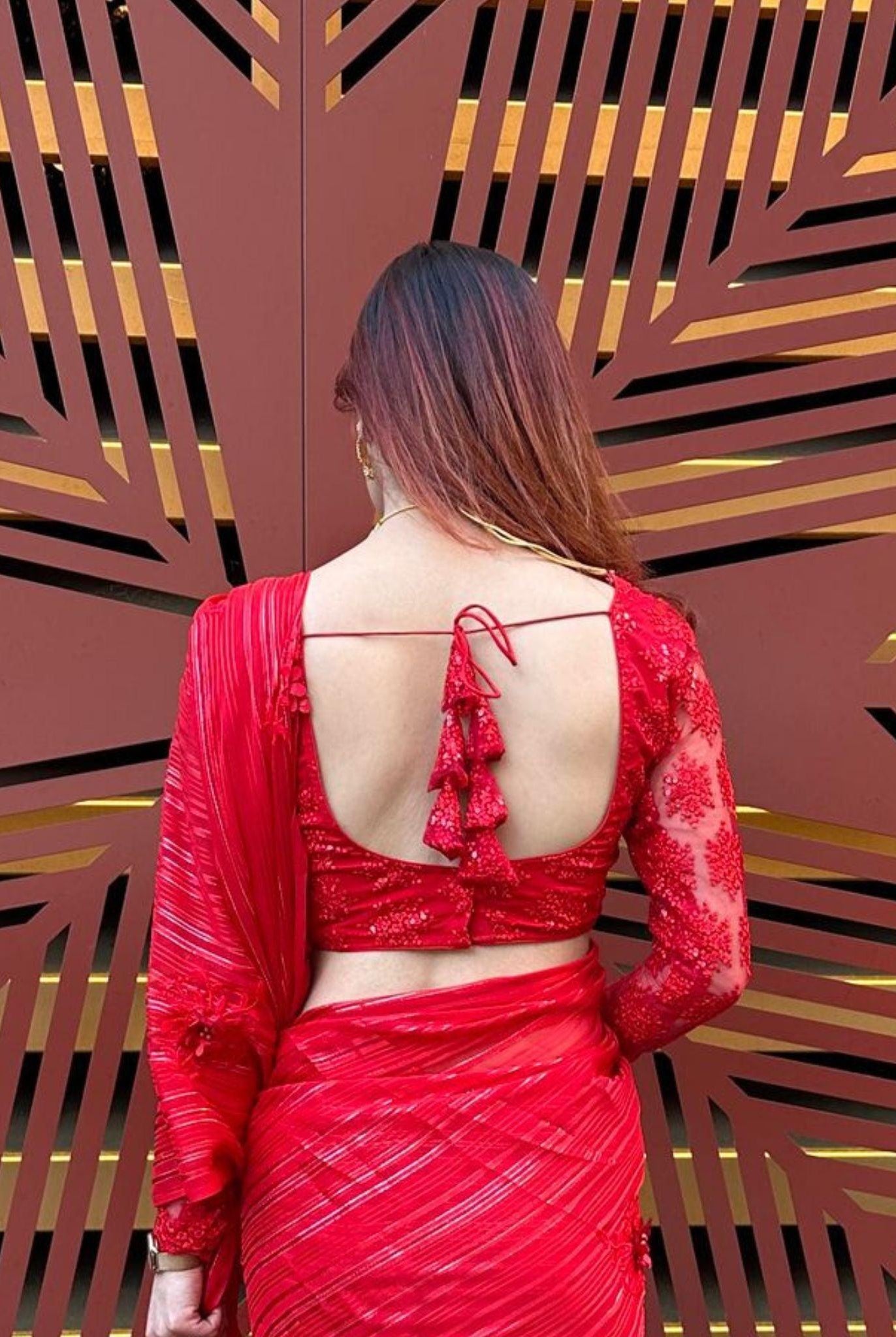 Red Embroidery Blouse Full Sleeves - Boutique Nepal