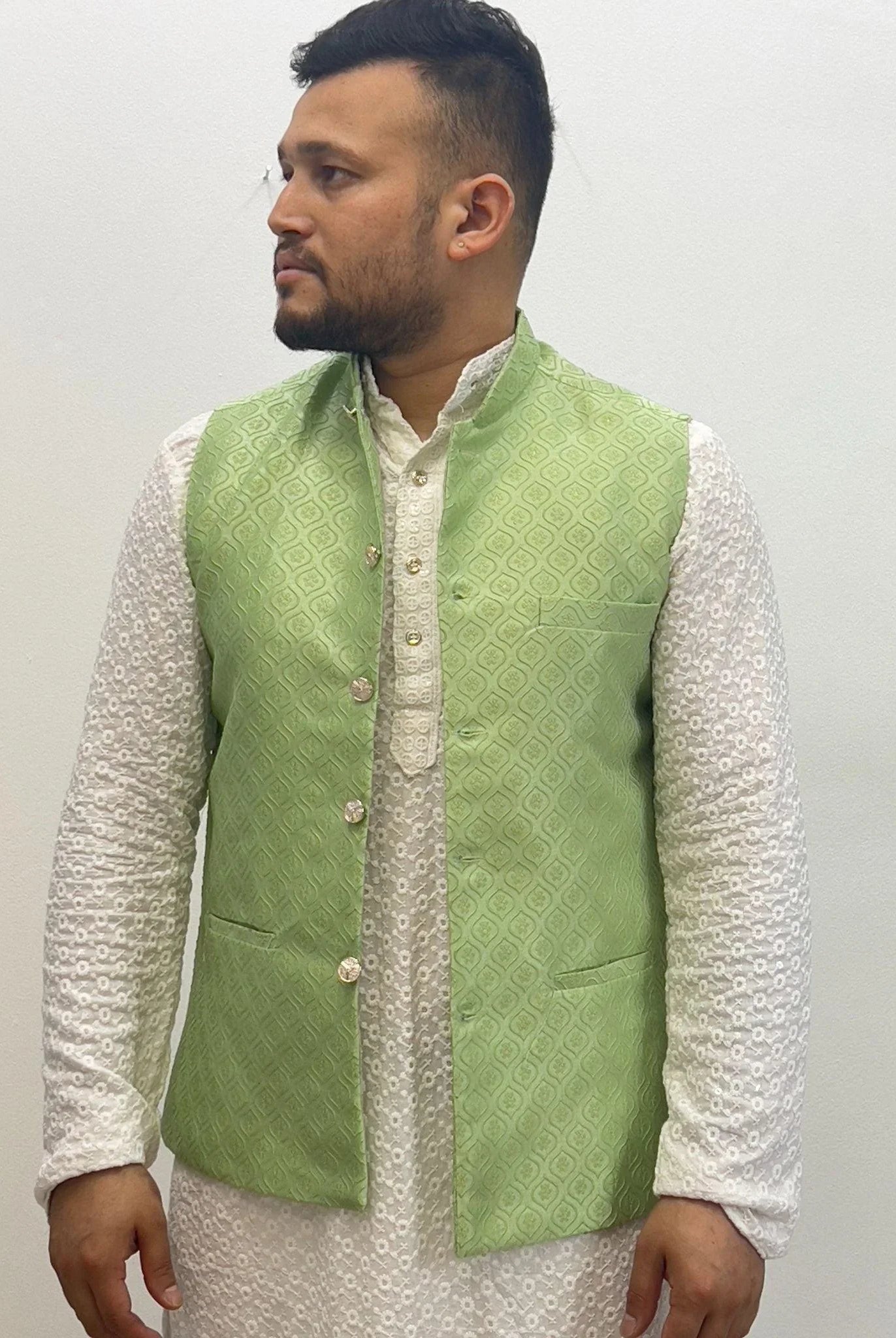 Sage Green Waistcoat - Boutique Nepal