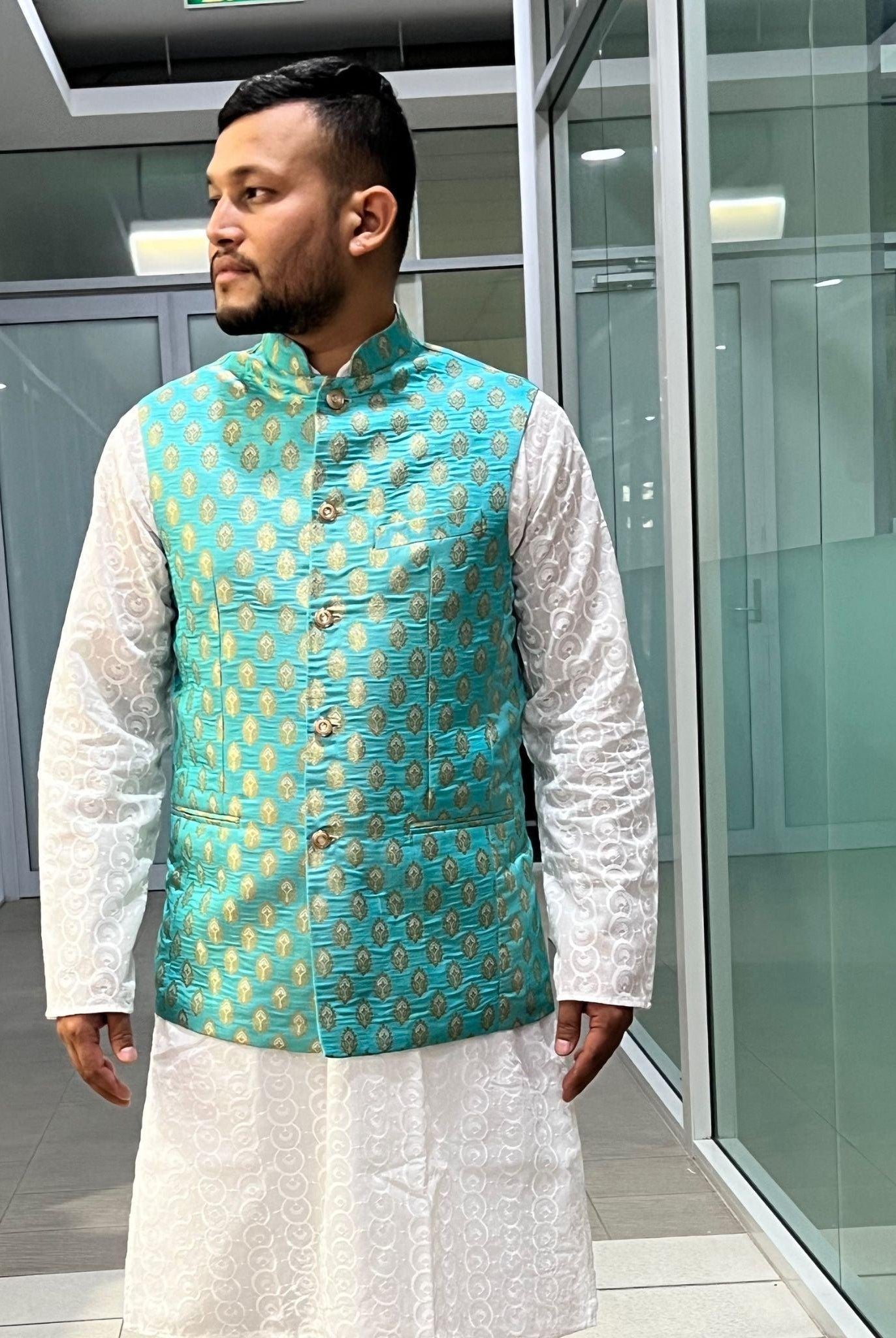 Sea Green Nehru Jacket - Boutique Nepal
