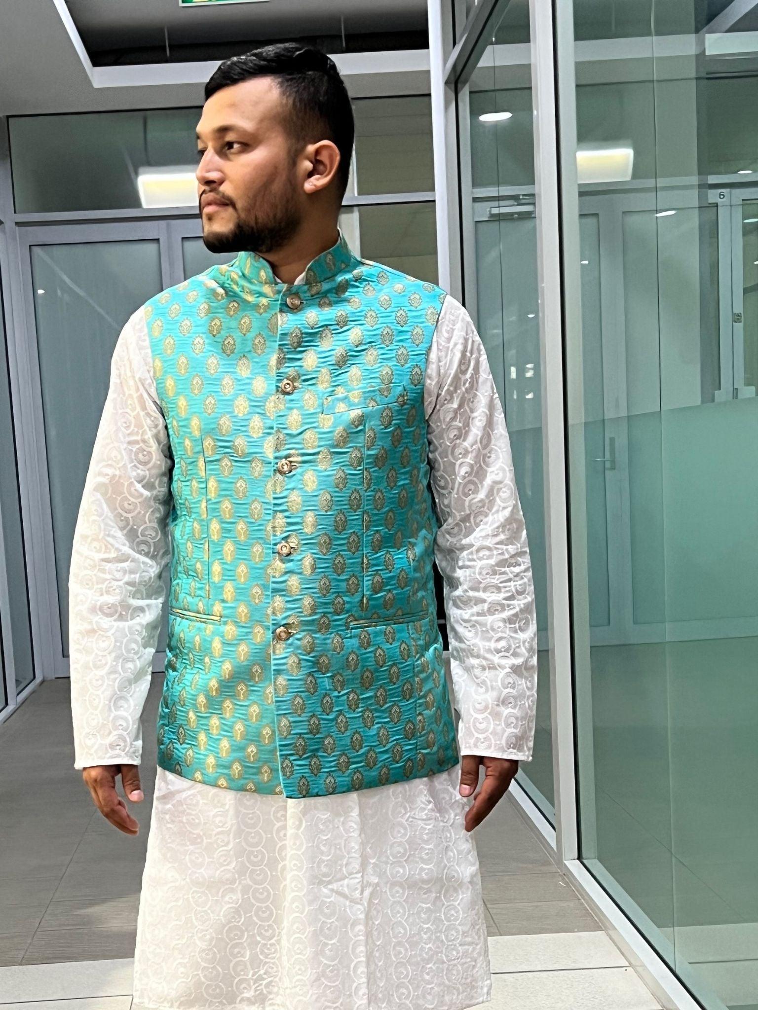 Sea Green Nehru Jacket - Boutique Nepal