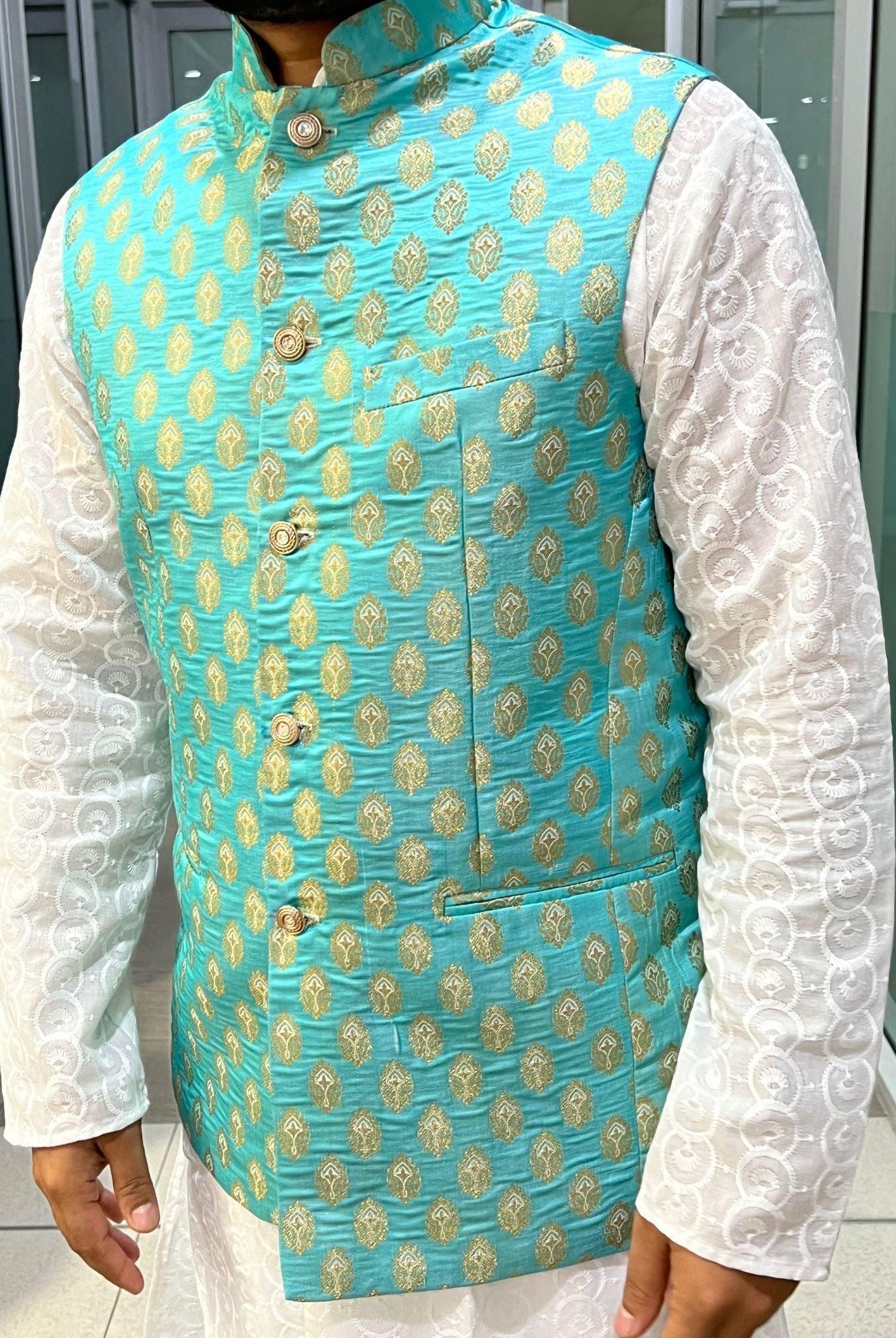Sea Green Nehru Jacket - Boutique Nepal