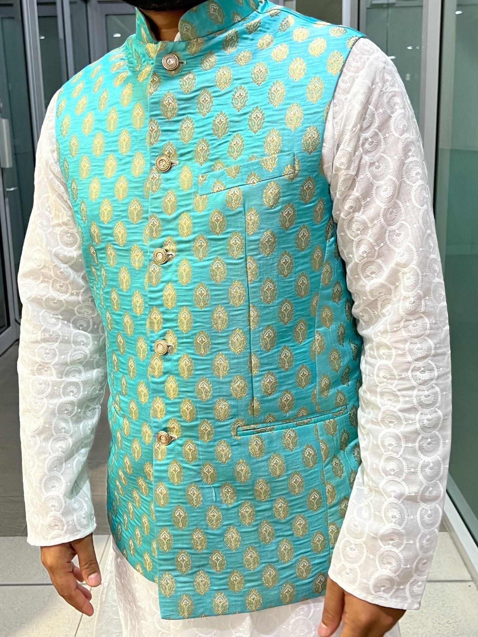Sea Green Nehru Jacket - Boutique Nepal