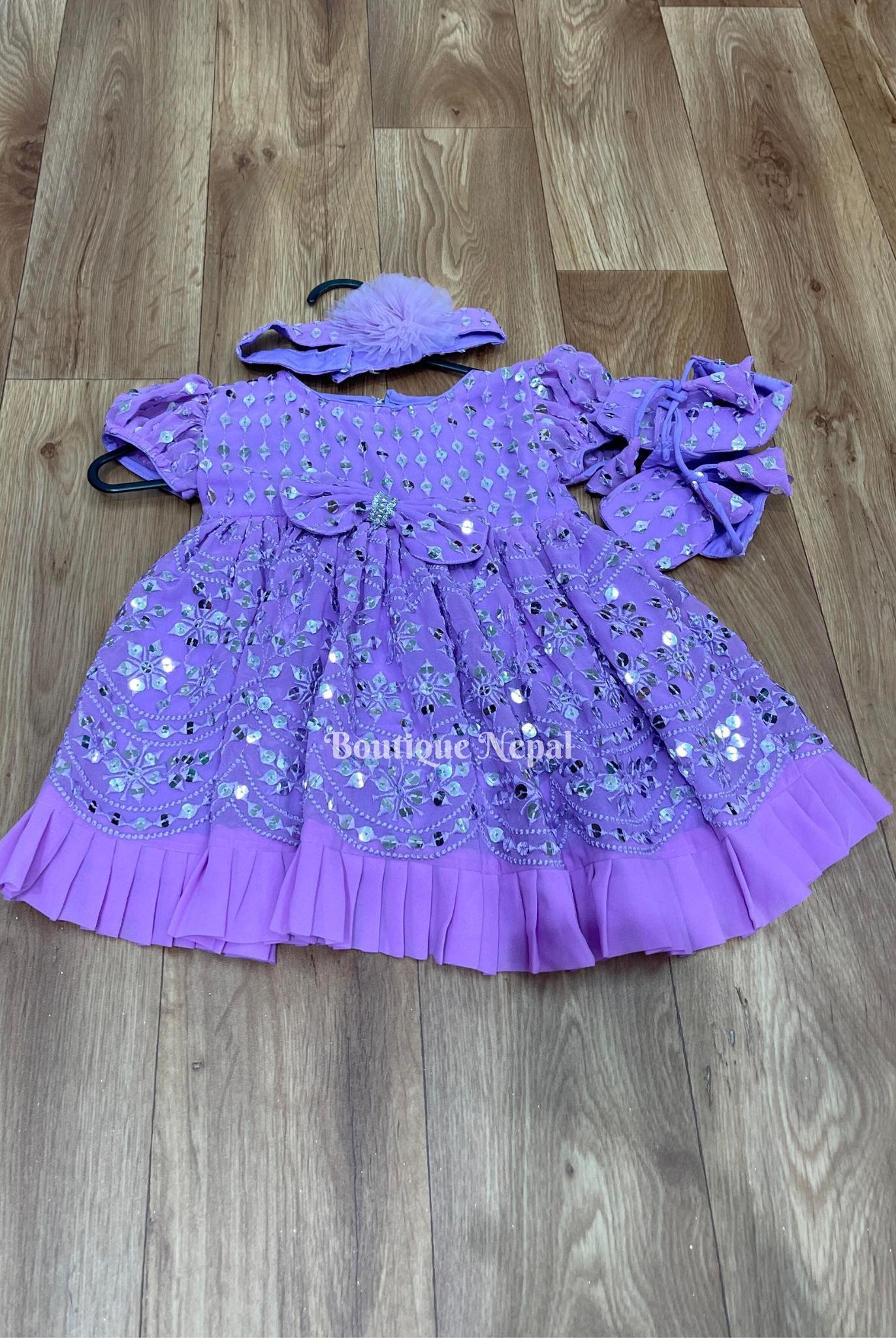 Sequence Work Lavender Pasni Dress For Baby Girls - Boutique Nepal Au