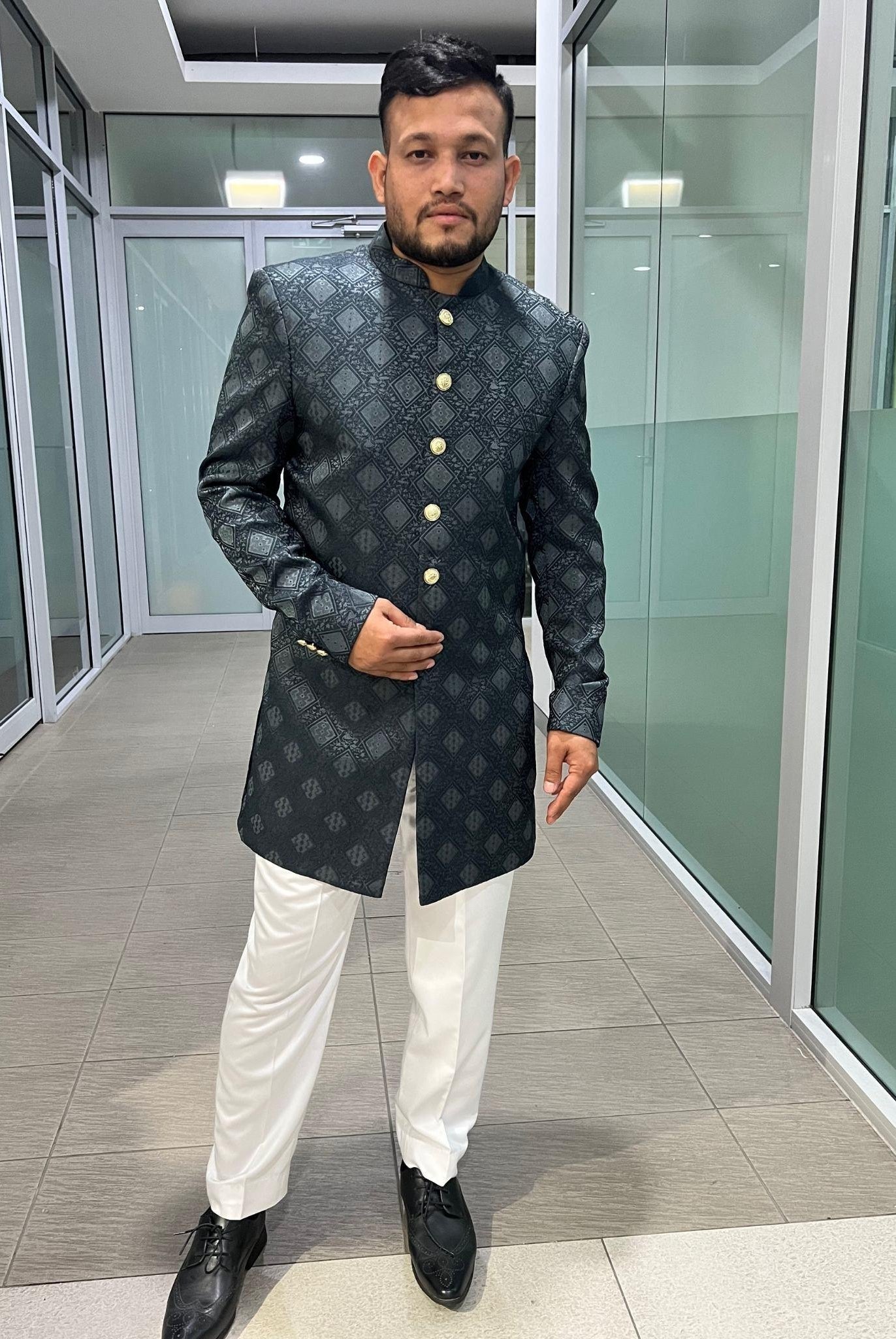 Sherwani And Pants Set In Black - Boutique Nepal