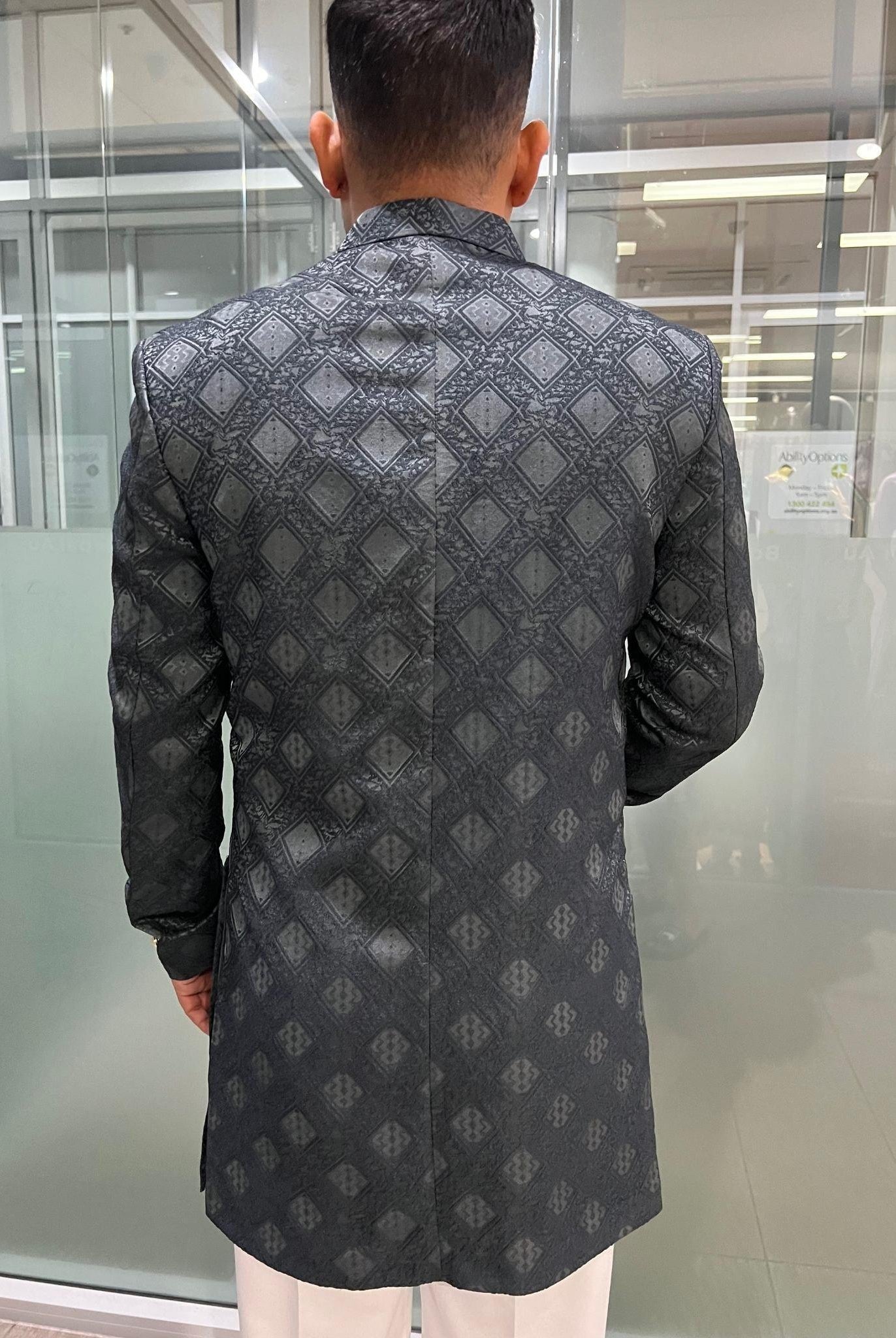 Sherwani And Pants Set In Black - Boutique Nepal