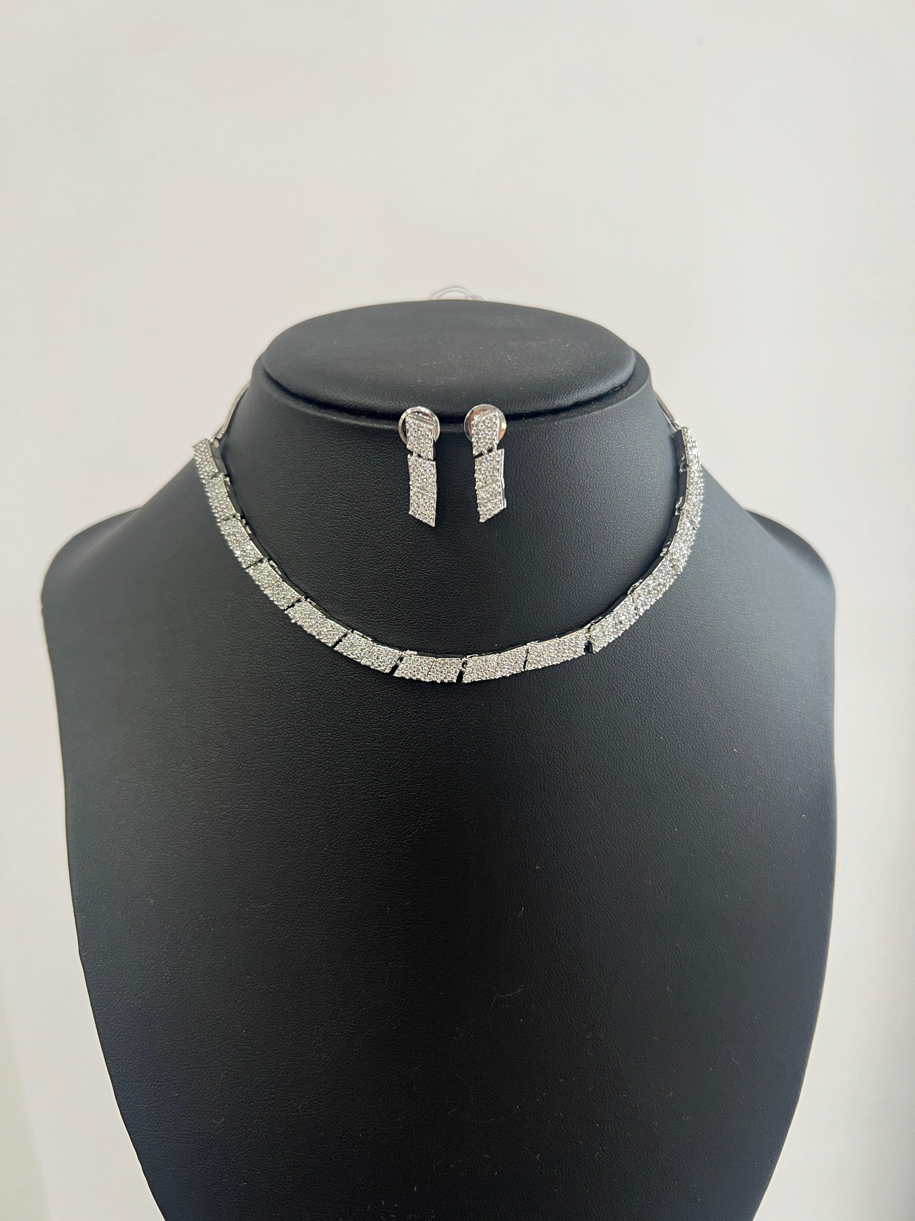 Simple American Diamond Necklace and Jumki - Boutique Nepal Australia