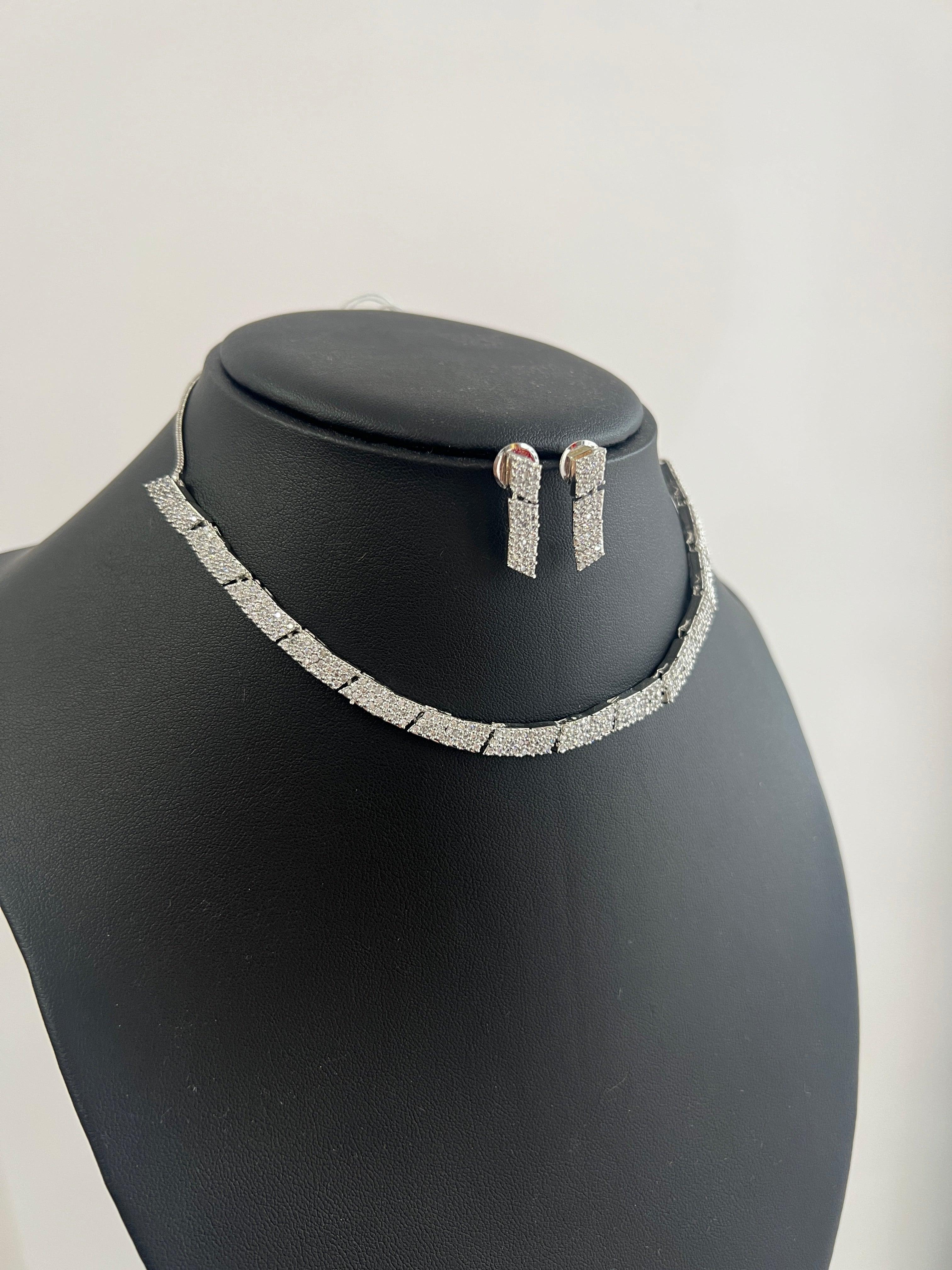 Simple American Diamond Necklace and Jumki - Boutique Nepal Australia