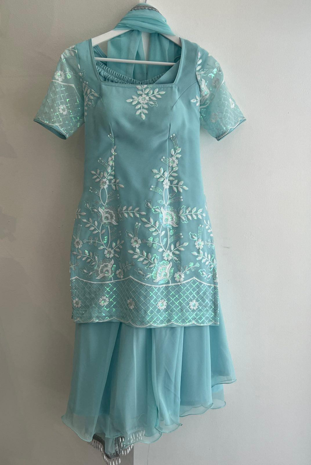 Sky Blue Half Sleeve Kurthi Plazo Set - Boutique Nepal