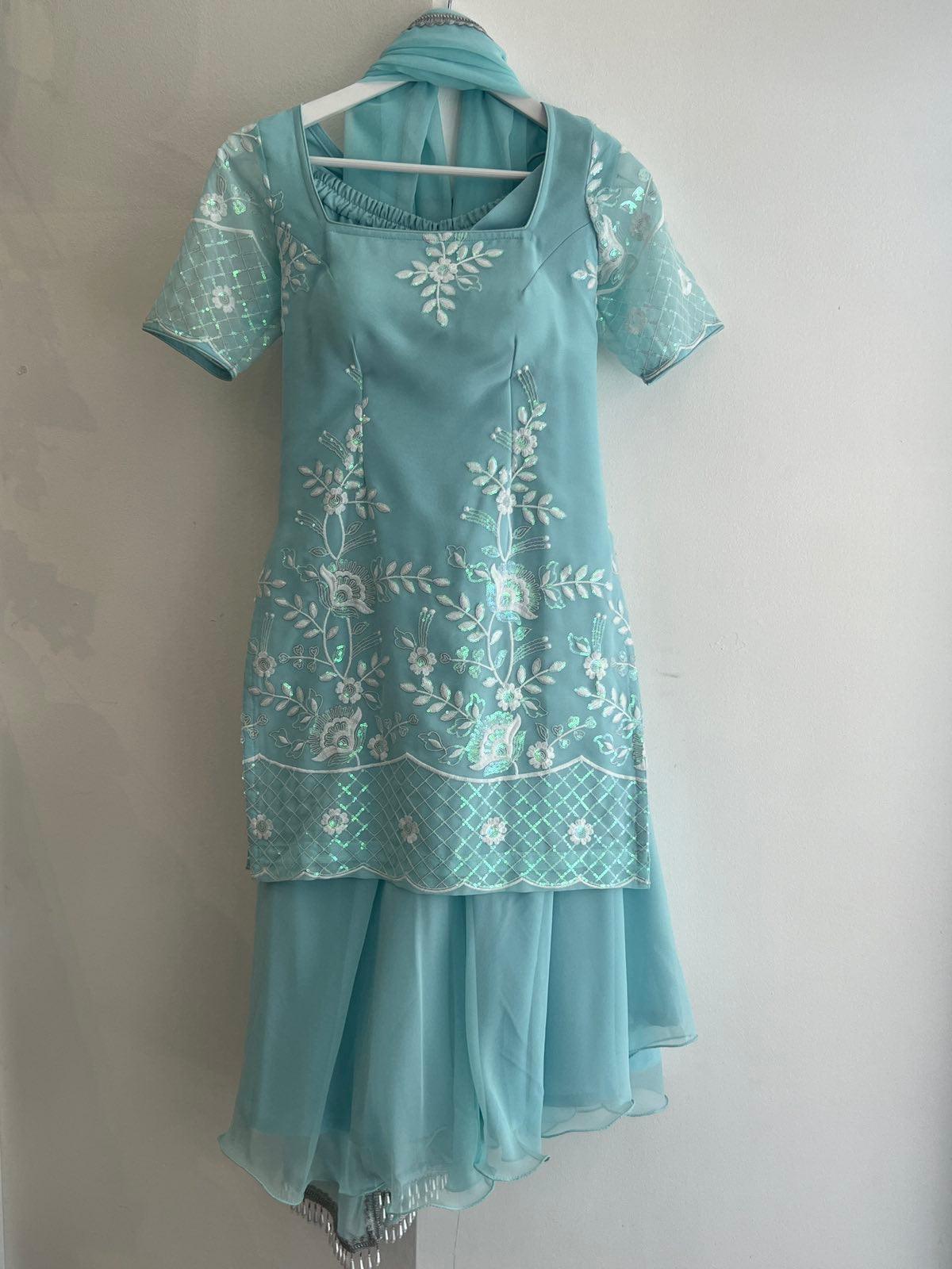 Sky Blue Half Sleeve Kurthi Plazo Set - Boutique Nepal