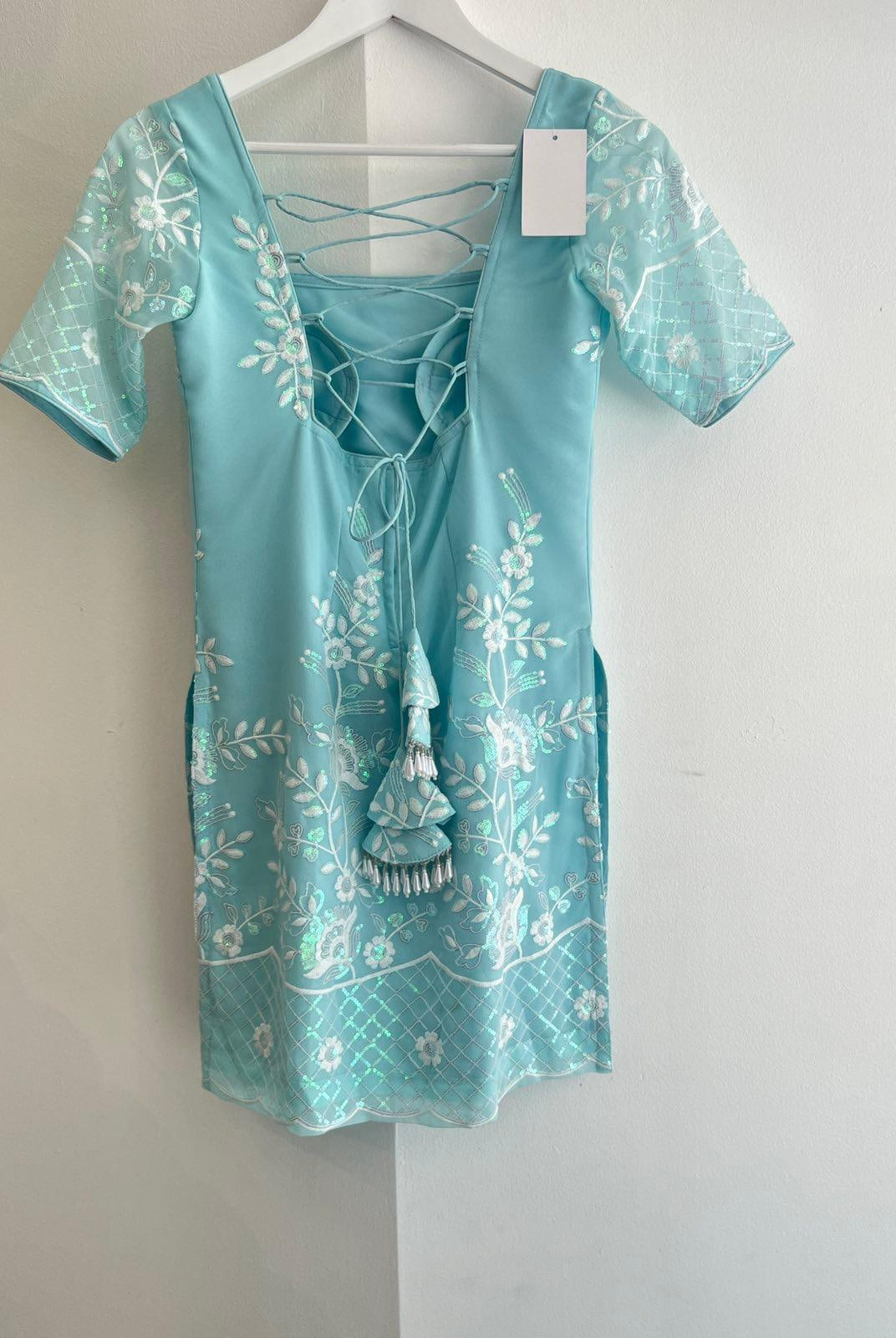 Sky Blue Half Sleeve Kurthi Plazo Set - Boutique Nepal