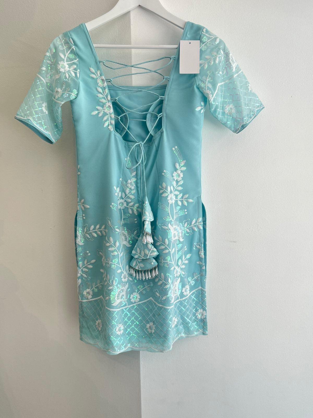 Sky Blue Half Sleeve Kurthi Plazo Set - Boutique Nepal