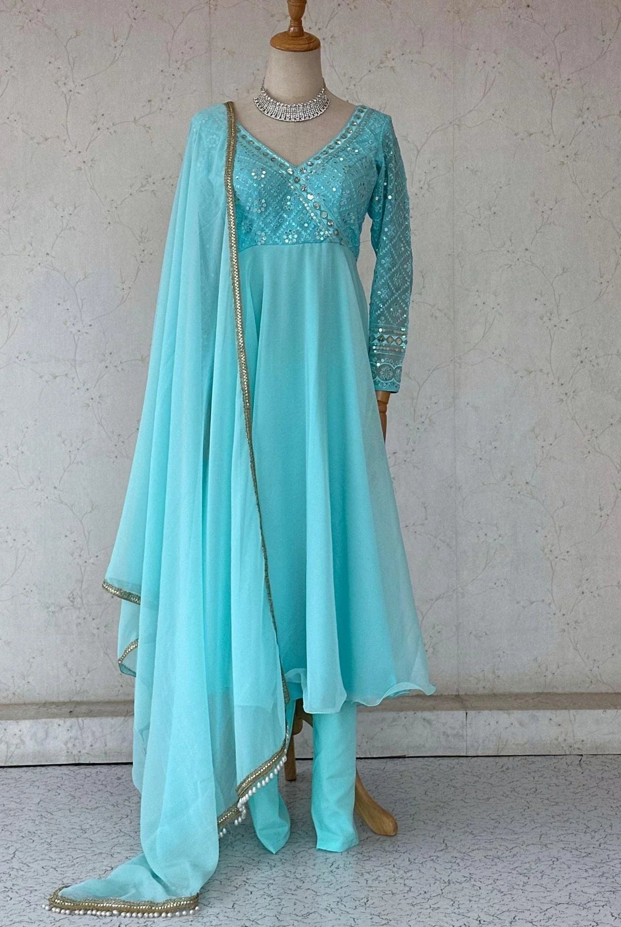 Skyblue Anarkali Suit Set - Boutique Nepal