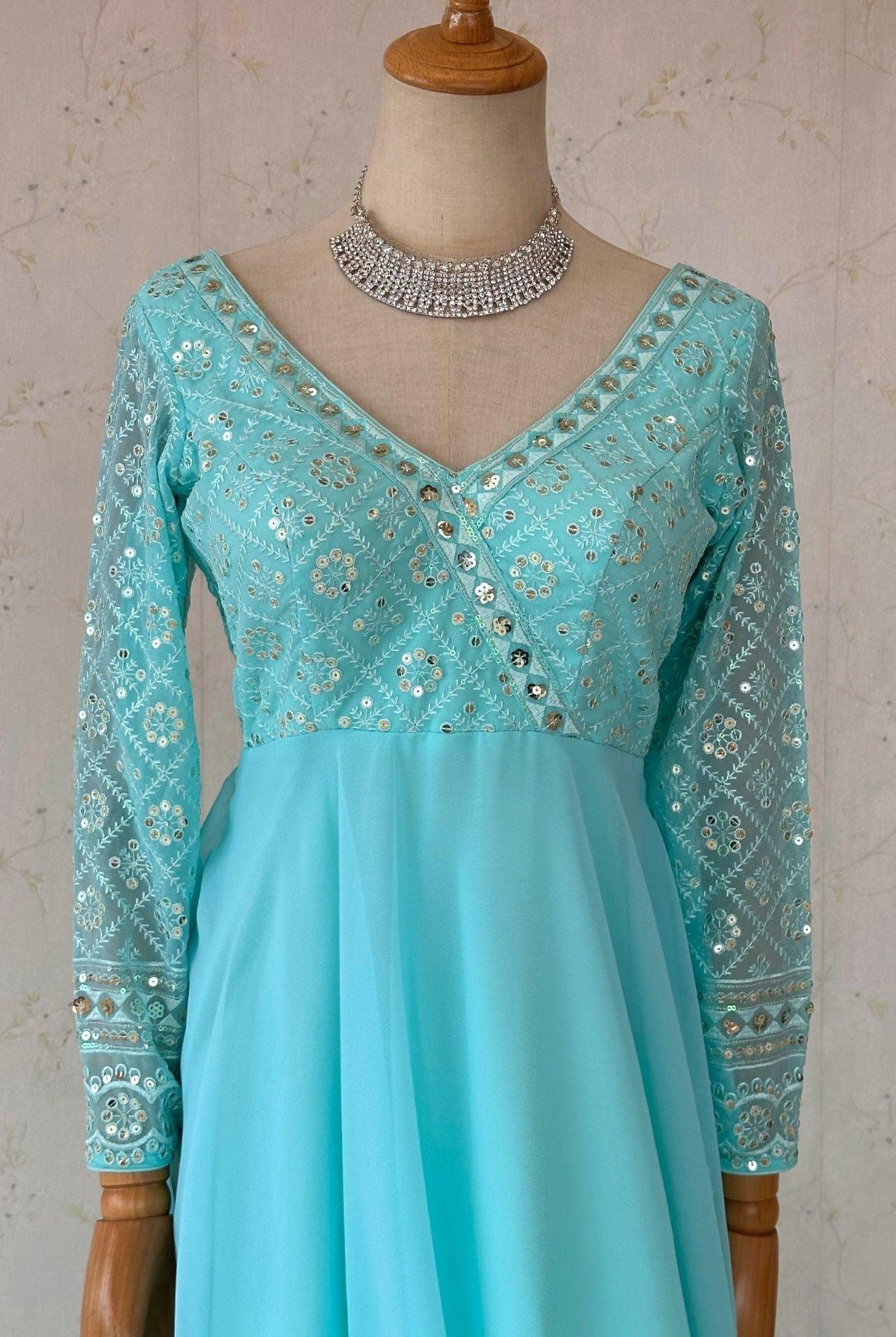 Skyblue Anarkali Suit Set - Boutique Nepal