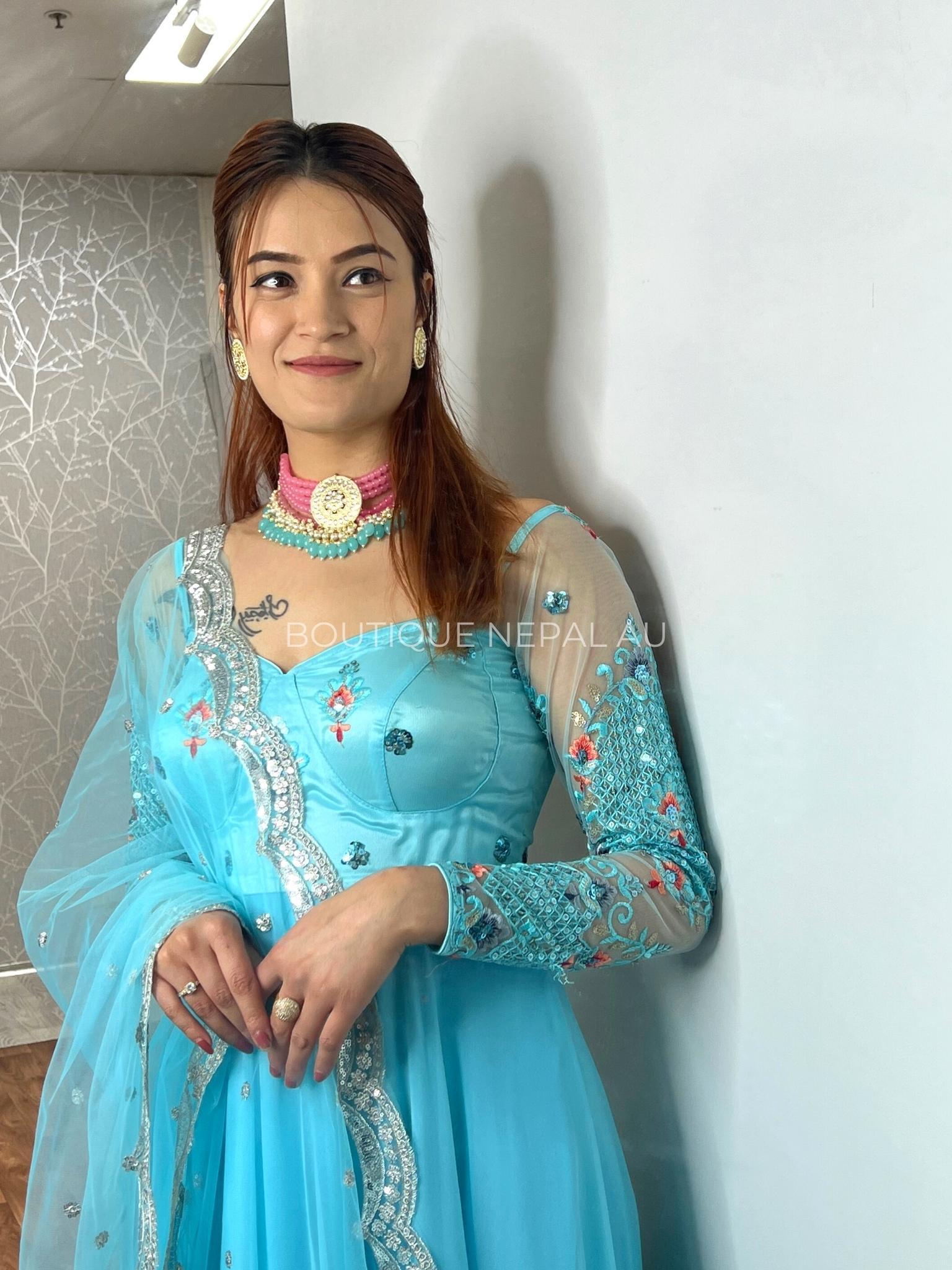 Skyblue Designer Gown - Boutique Nepal