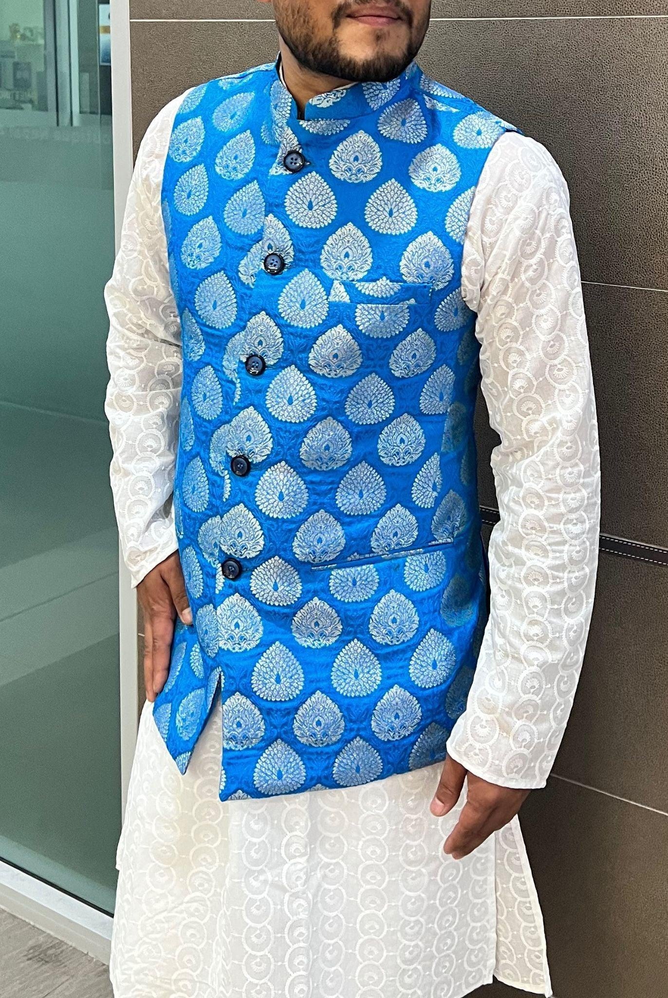 Skyblue Nehru Jacket - Boutique Nepal