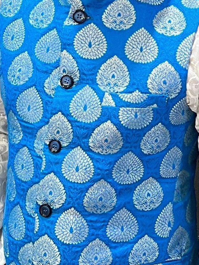 Skyblue Nehru Jacket - Boutique Nepal