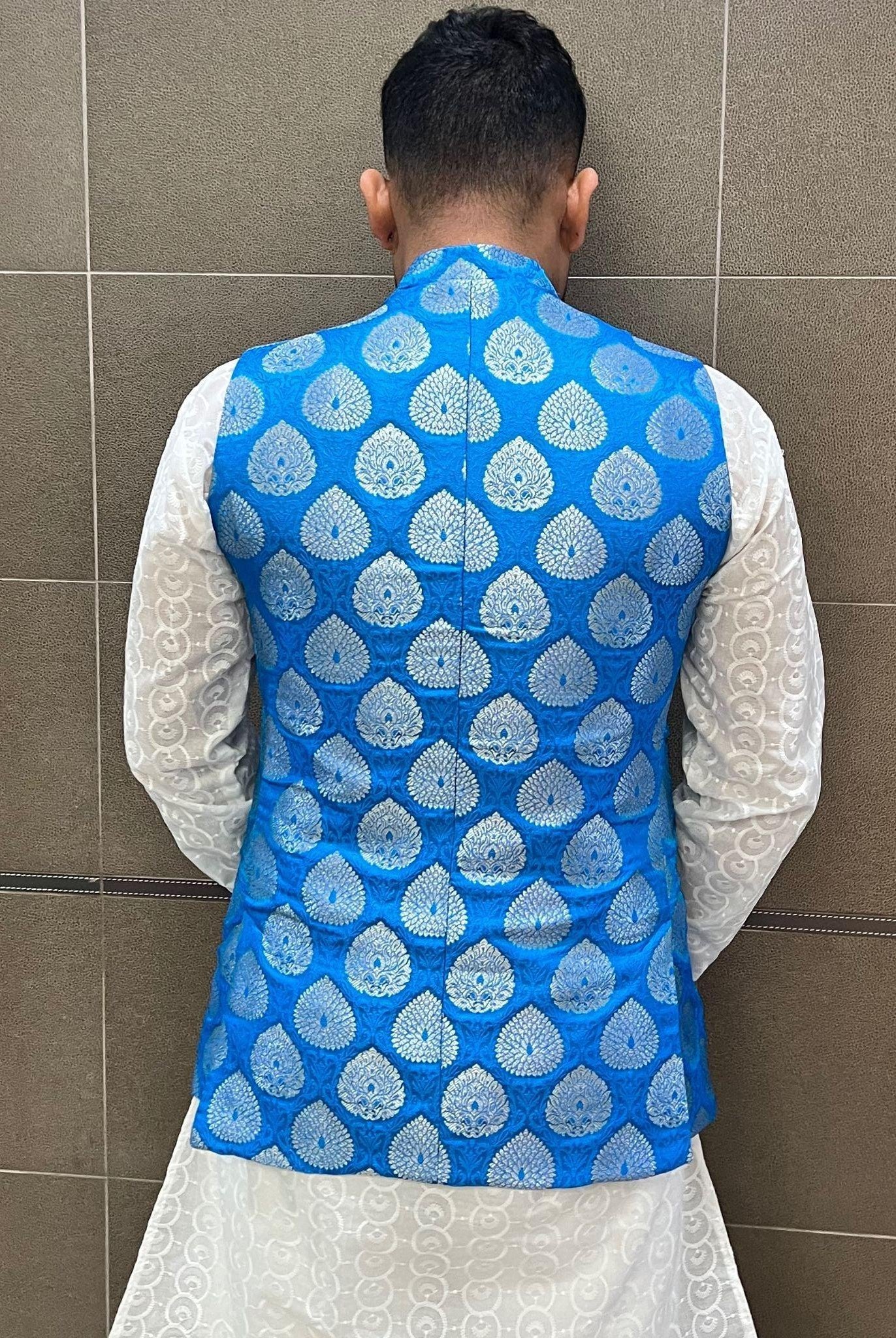 Skyblue Nehru Jacket - Boutique Nepal