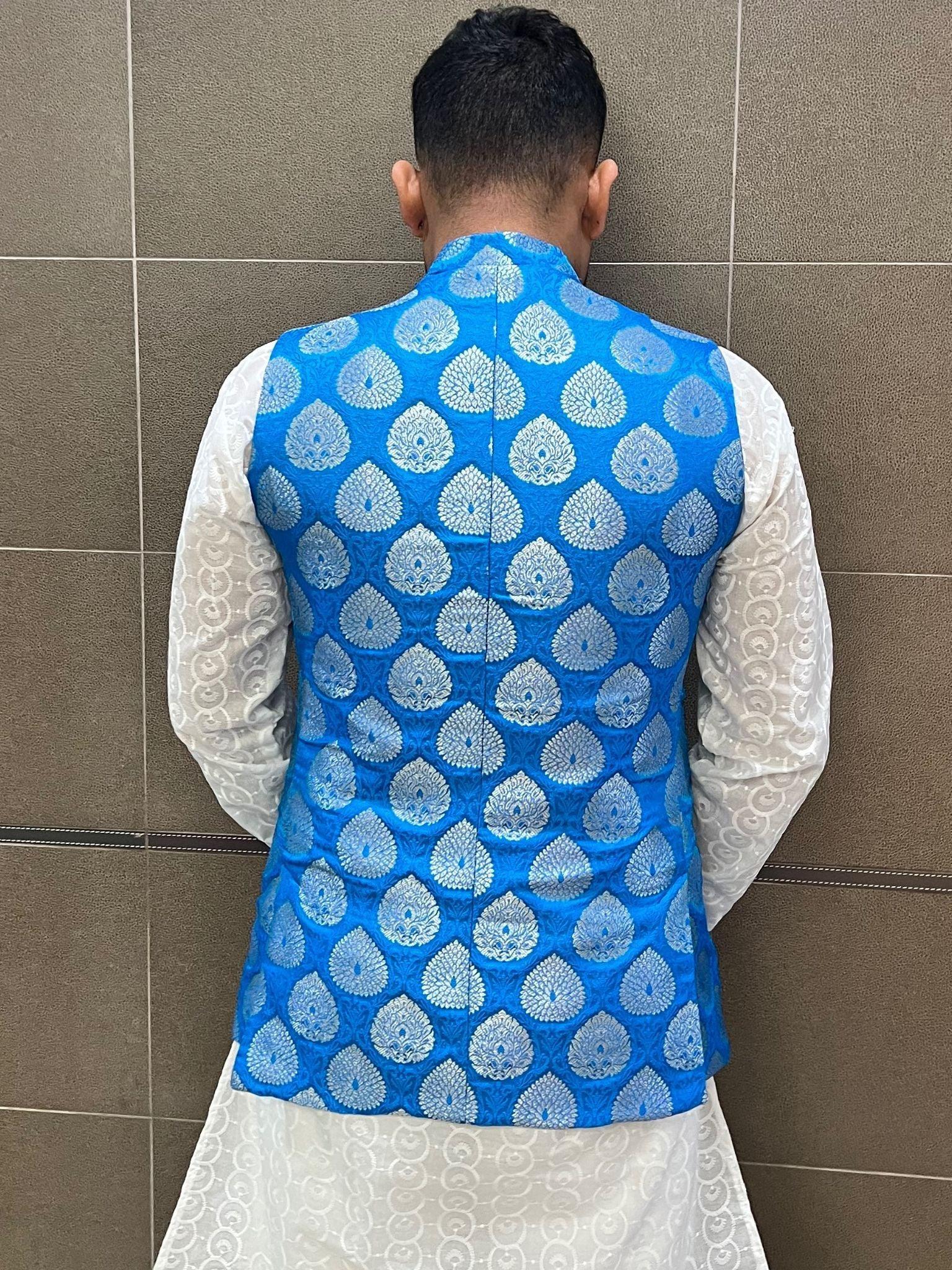 Skyblue Nehru Jacket - Boutique Nepal