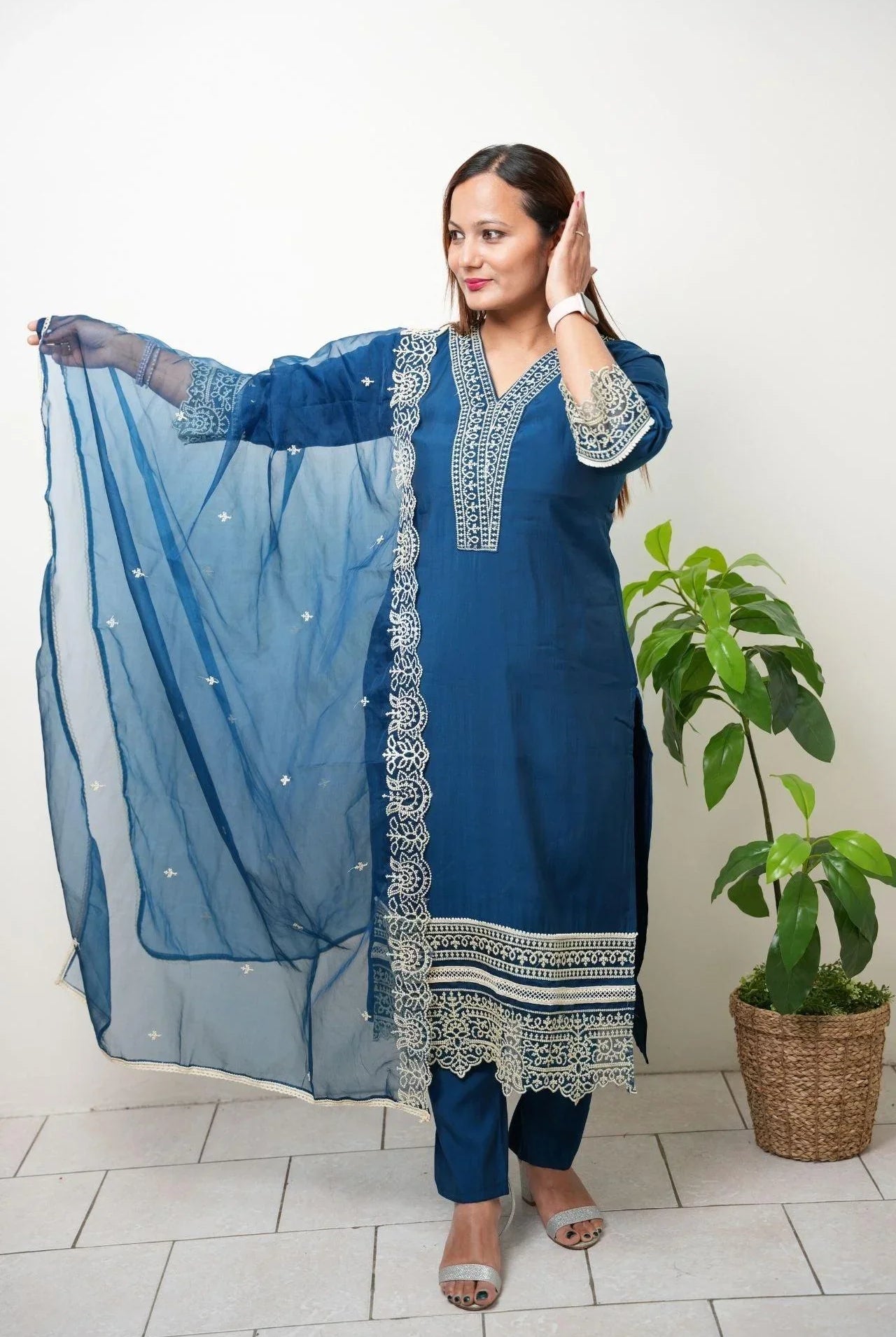 Thread Embrodery Organza Kurta Set - Boutique Nepal