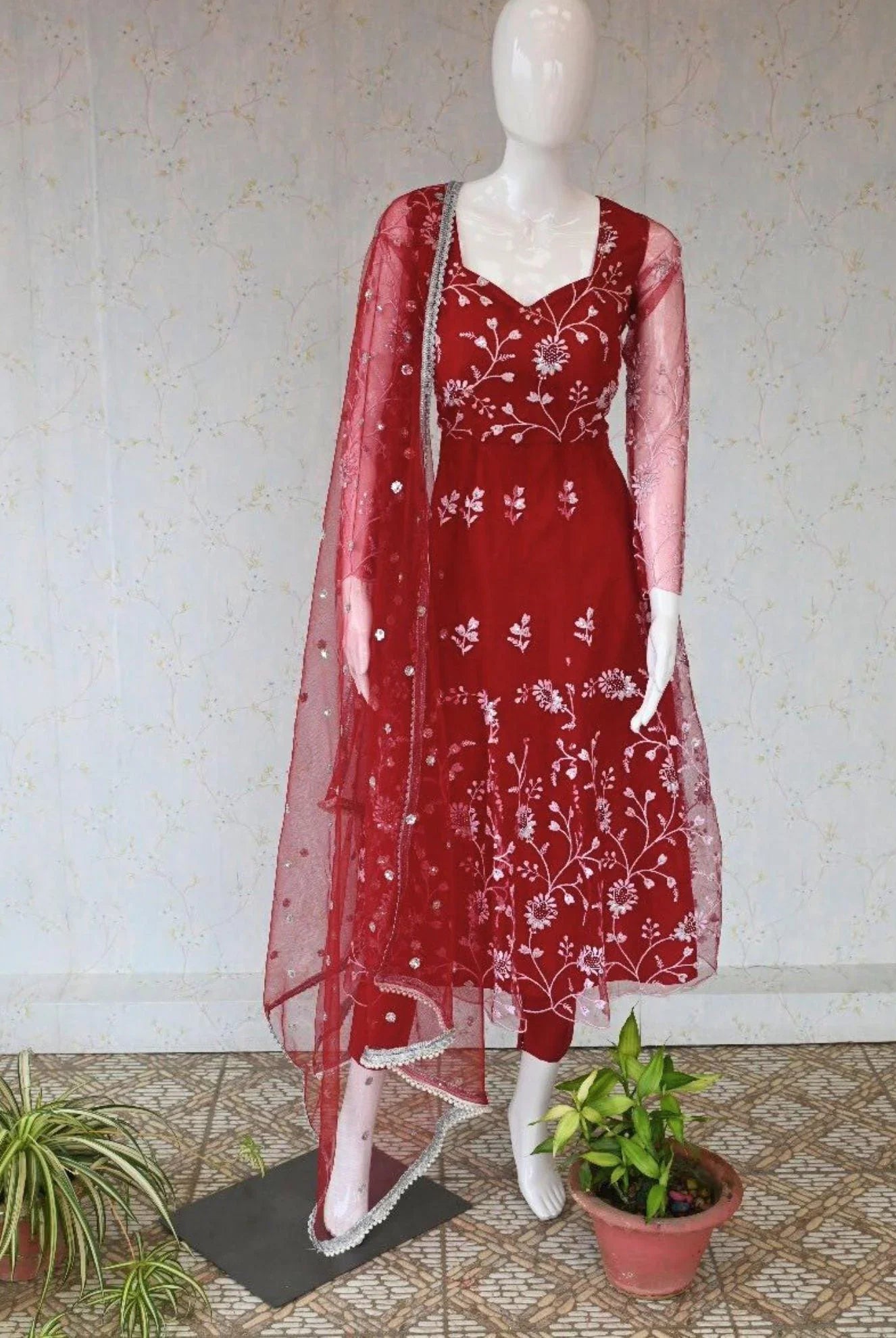 Thread Embroidery Anarkali Kurta Set - Boutique Nepal