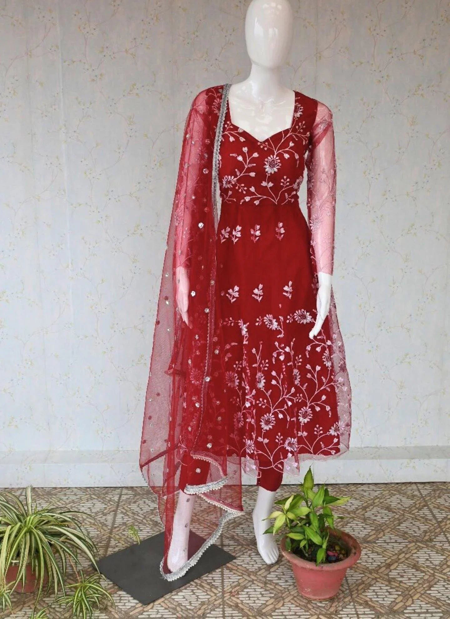 Thread Embroidery Anarkali Kurta Set - Boutique Nepal