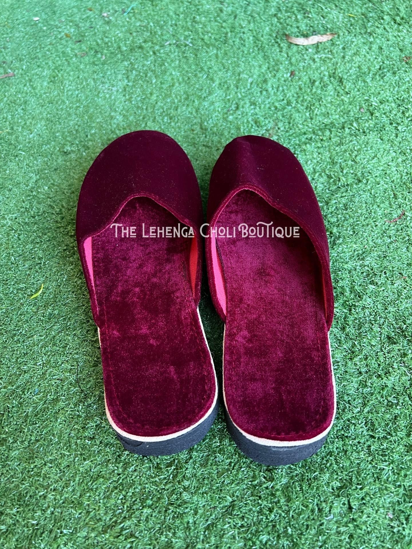 Velvet Shoes In Maroon / nepali groom - Boutique Nepal