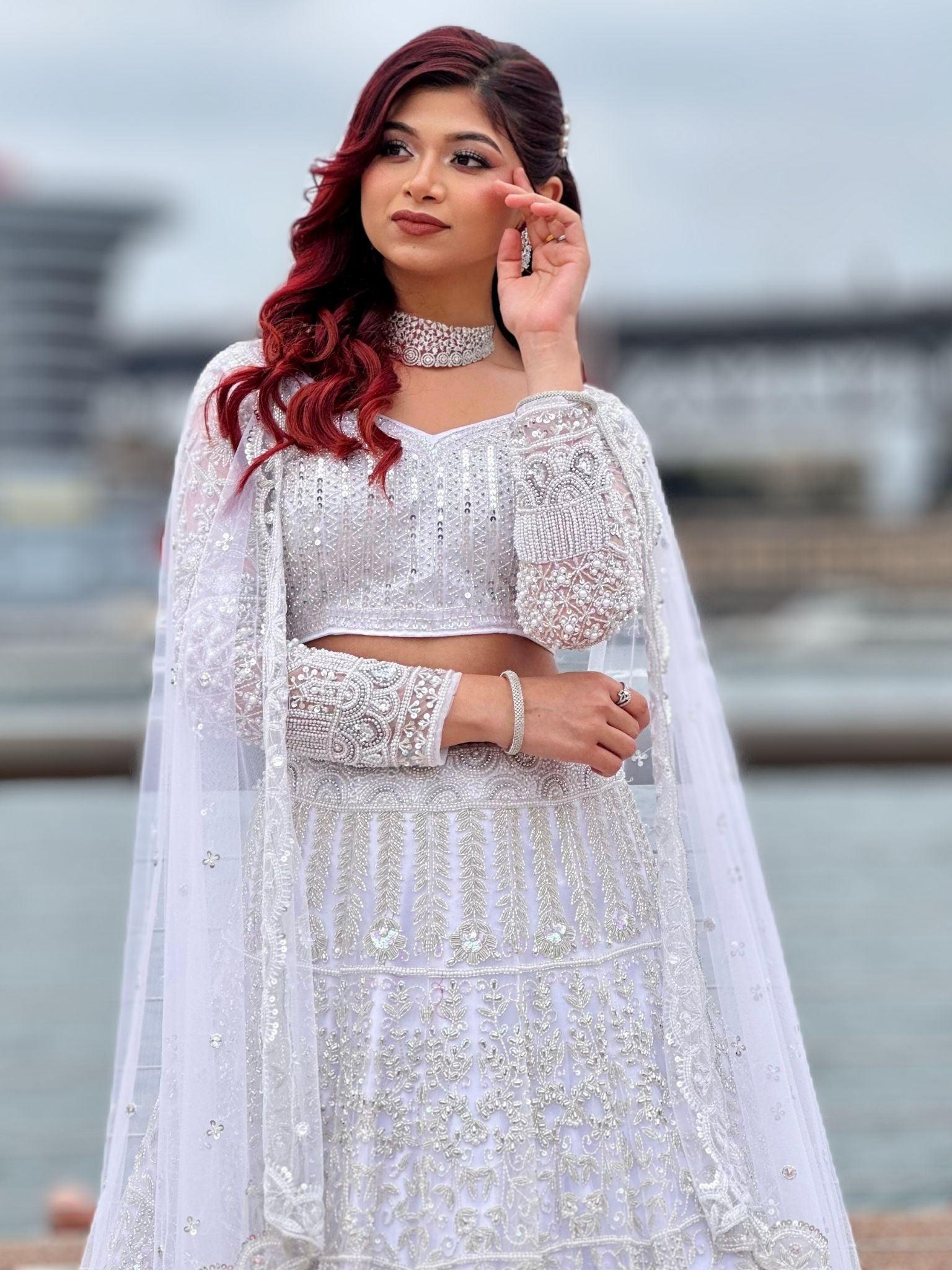 White Handwork Bridal Lehenga Choli Set - Boutique Nepal