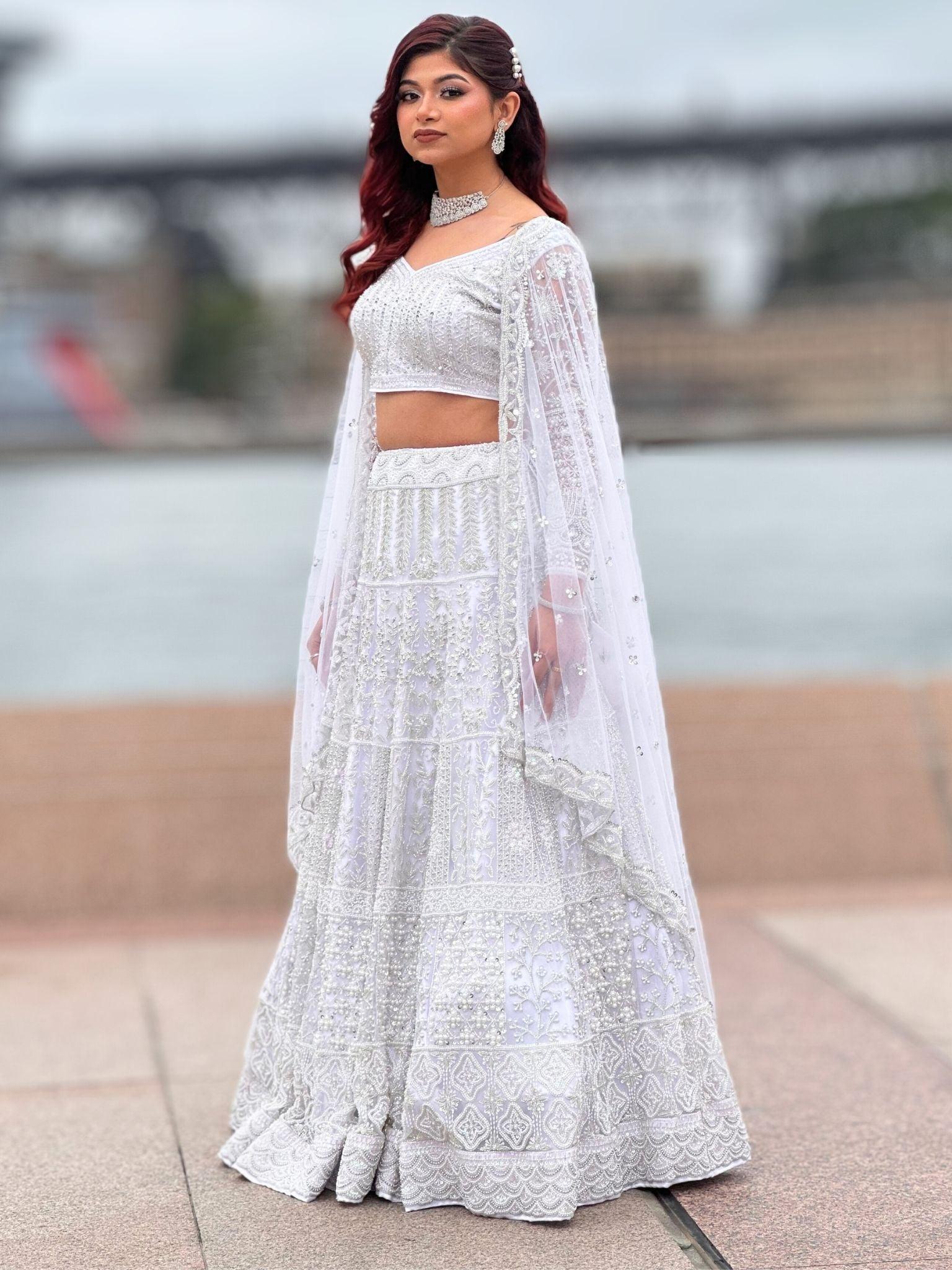 White Handwork Bridal Lehenga Choli Set - Boutique Nepal