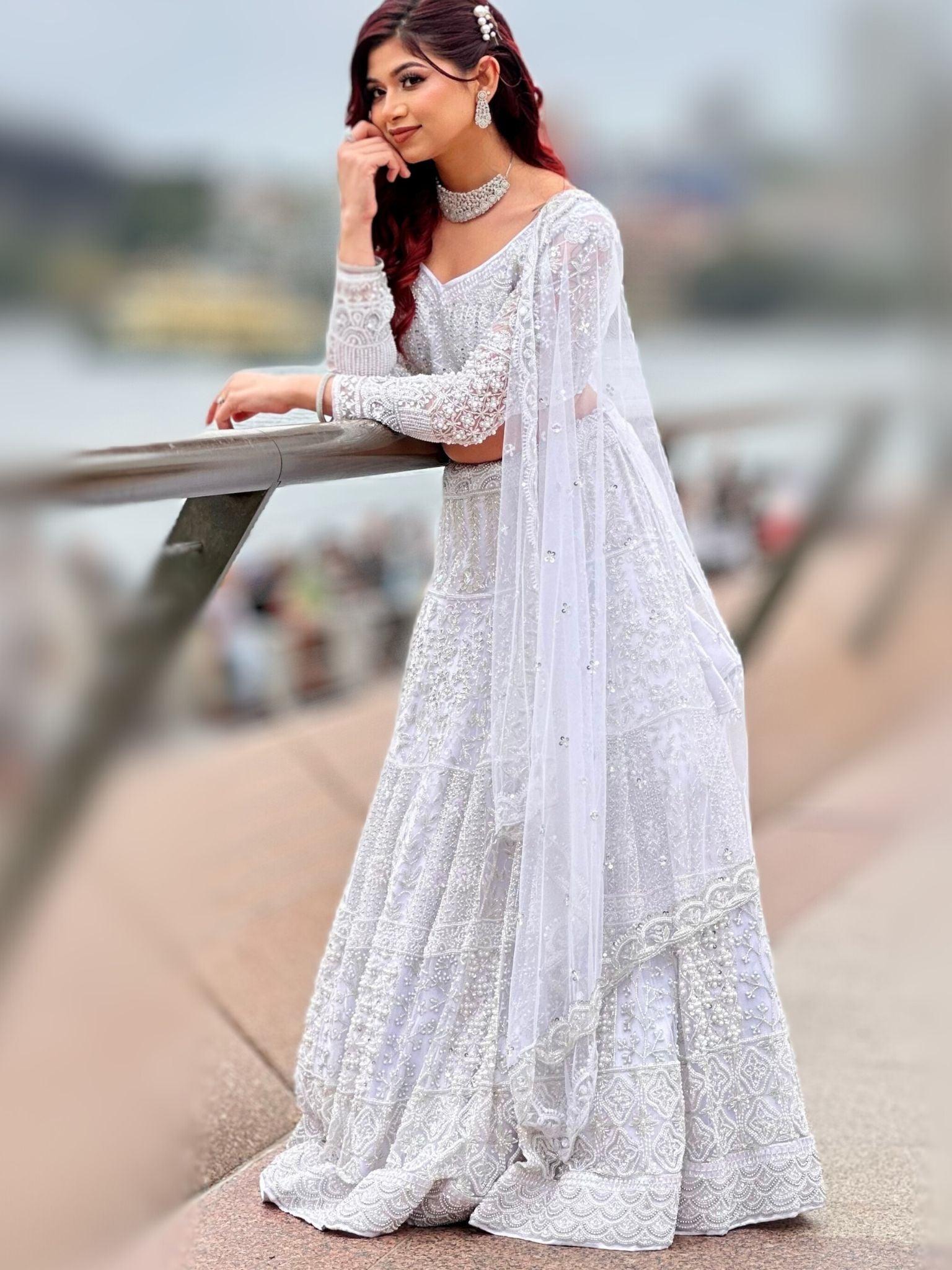 White Handwork Bridal Lehenga Choli Set - Boutique Nepal