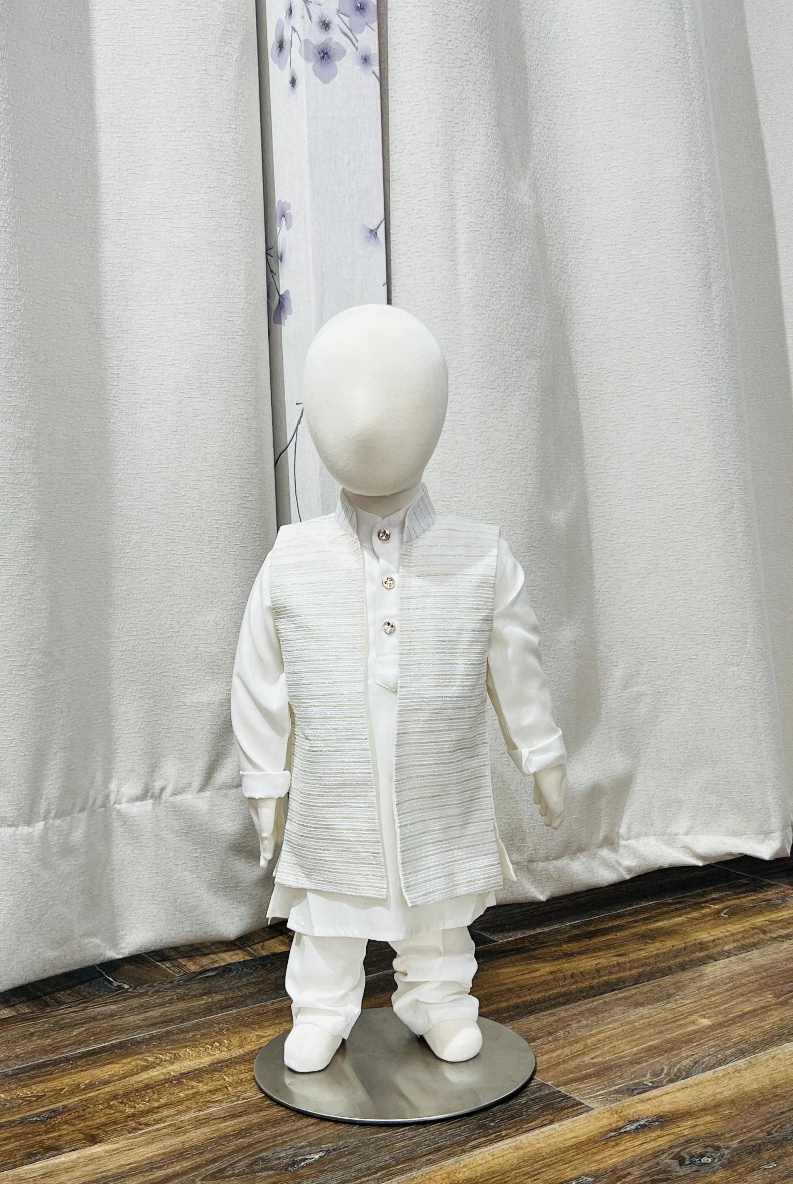White Kurta Pajama With Printed Jacket - Boutique Nepal