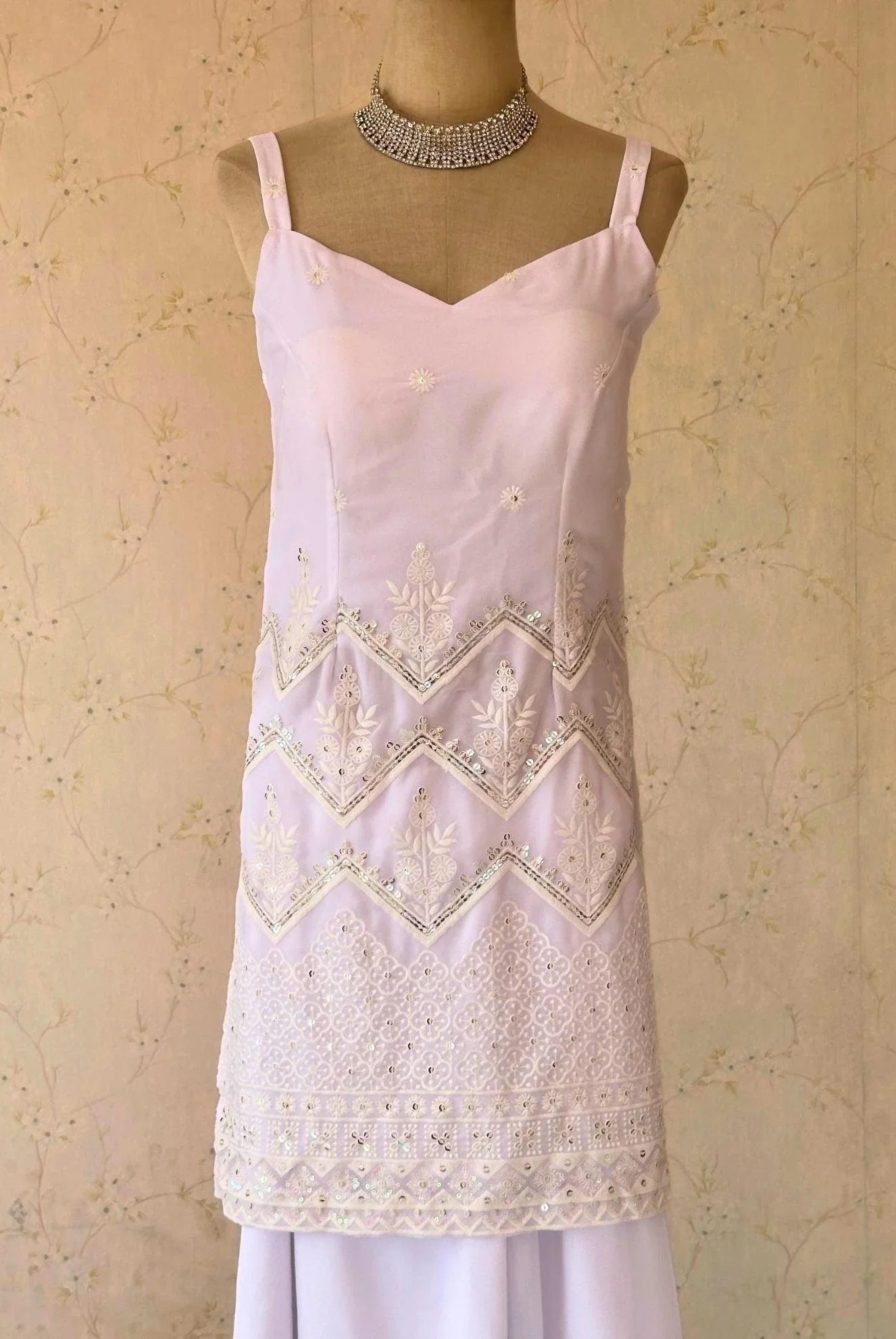 White Sleeveless Kurti Plazo Set - Boutique Nepal