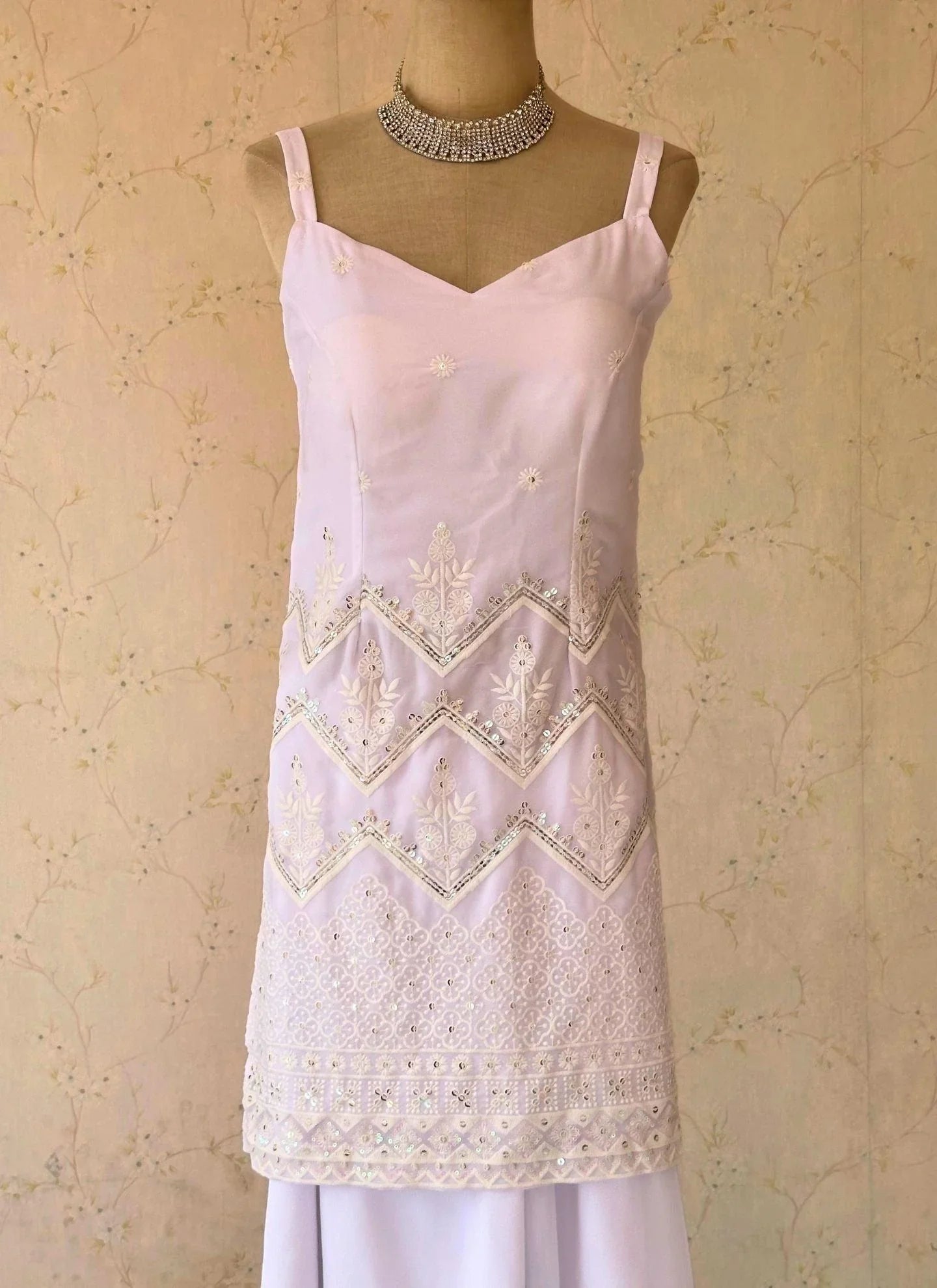 White Sleeveless Kurti Plazo Set - Boutique Nepal