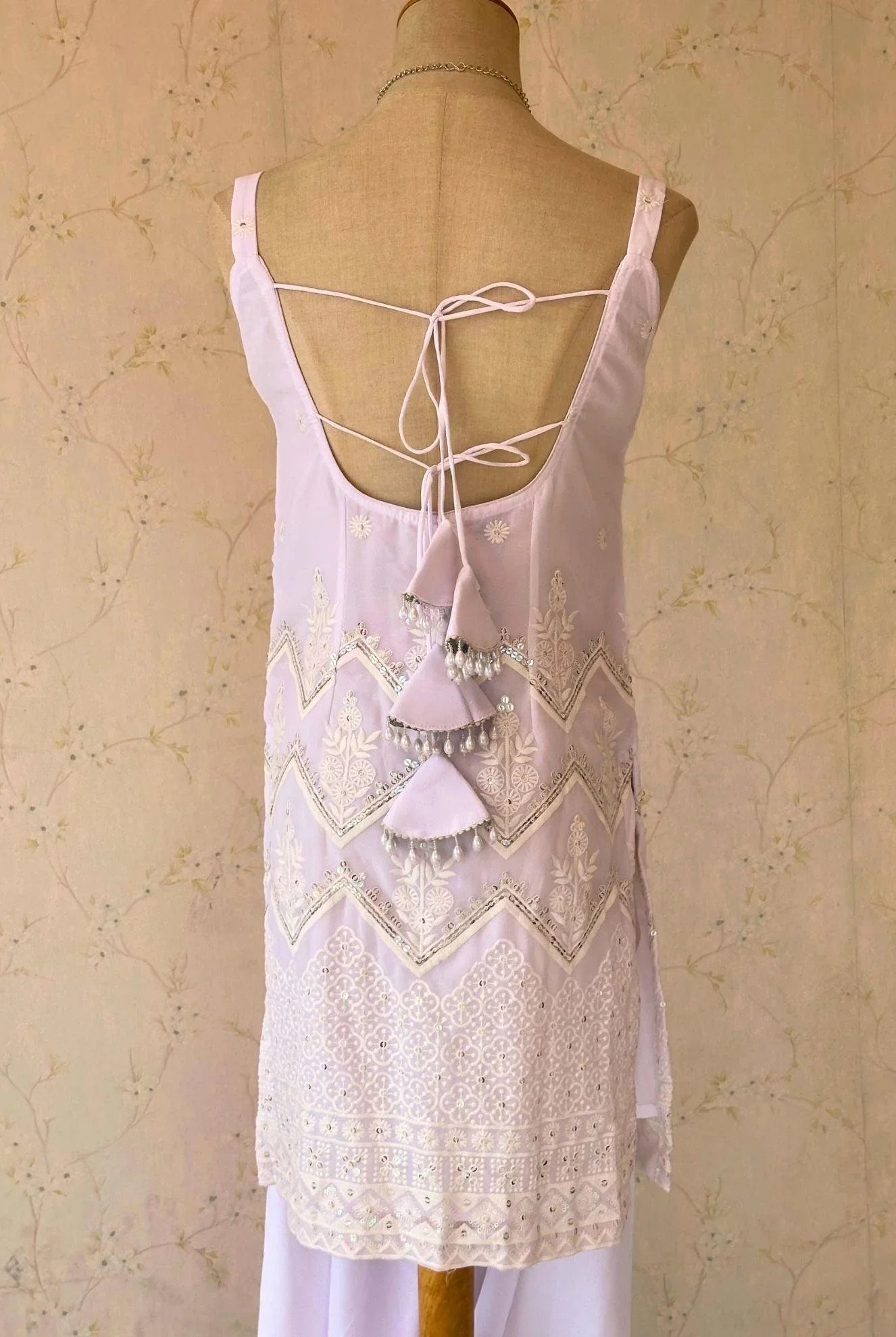 White Sleeveless Kurti Plazo Set - Boutique Nepal