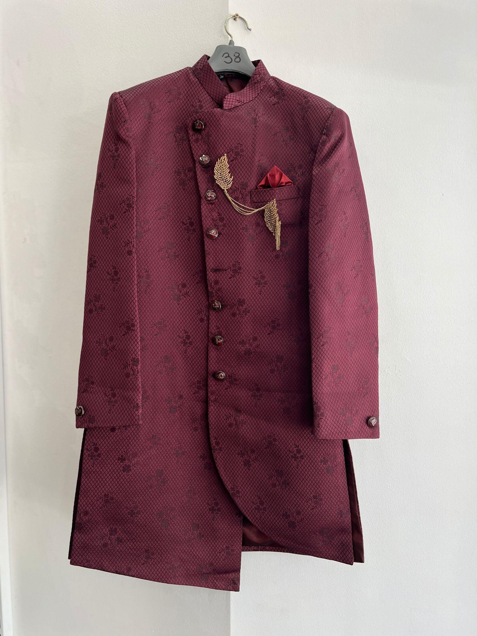 Wine Color MENS SHERWANI Set - Boutique Nepal