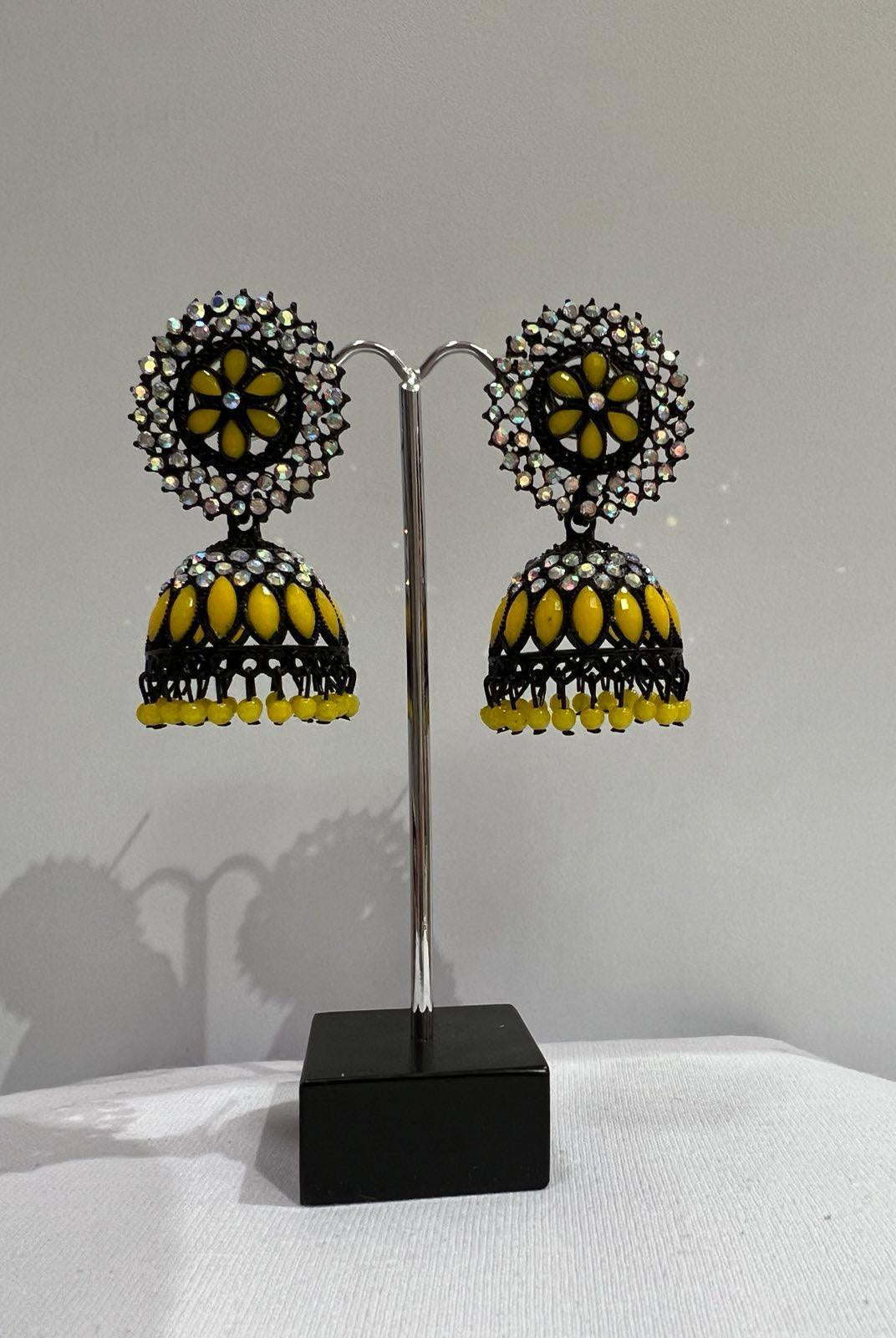 Yellow Black Jhumki Earring - Boutique Nepal