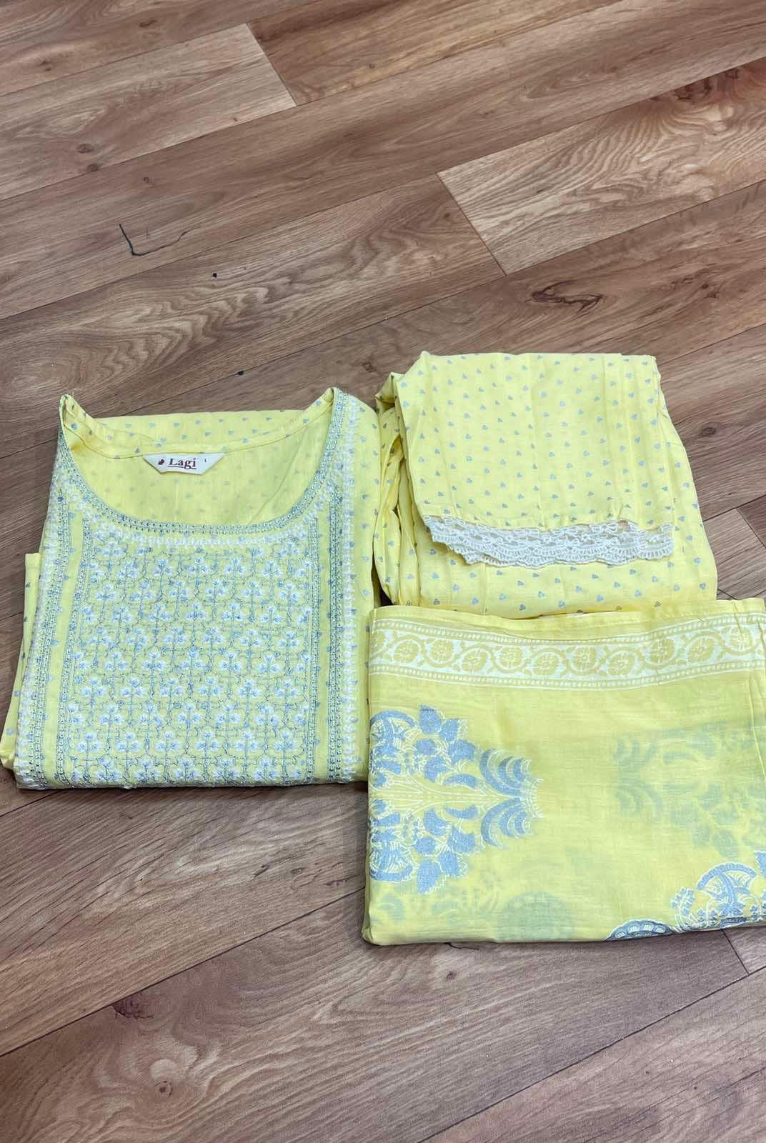 Yellow Three Piece Readymade Kurta Set - Boutique Nepal