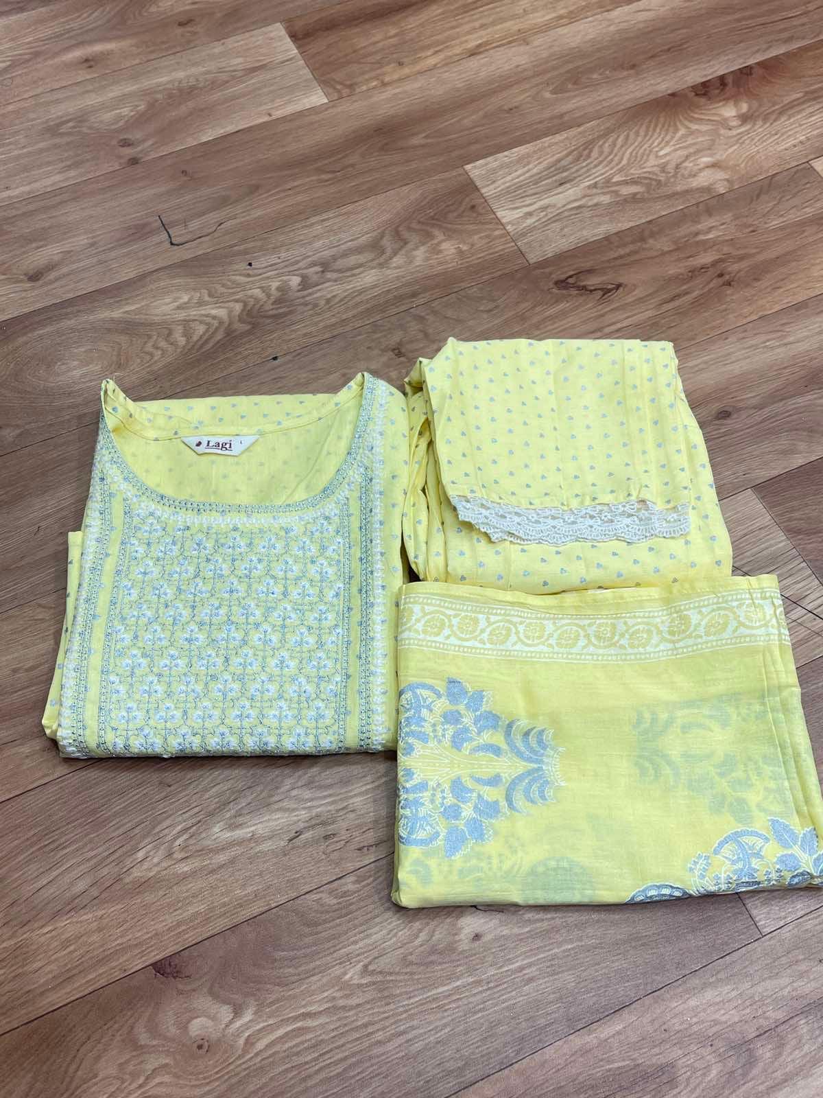 Yellow Three Piece Readymade Kurta Set - Boutique Nepal