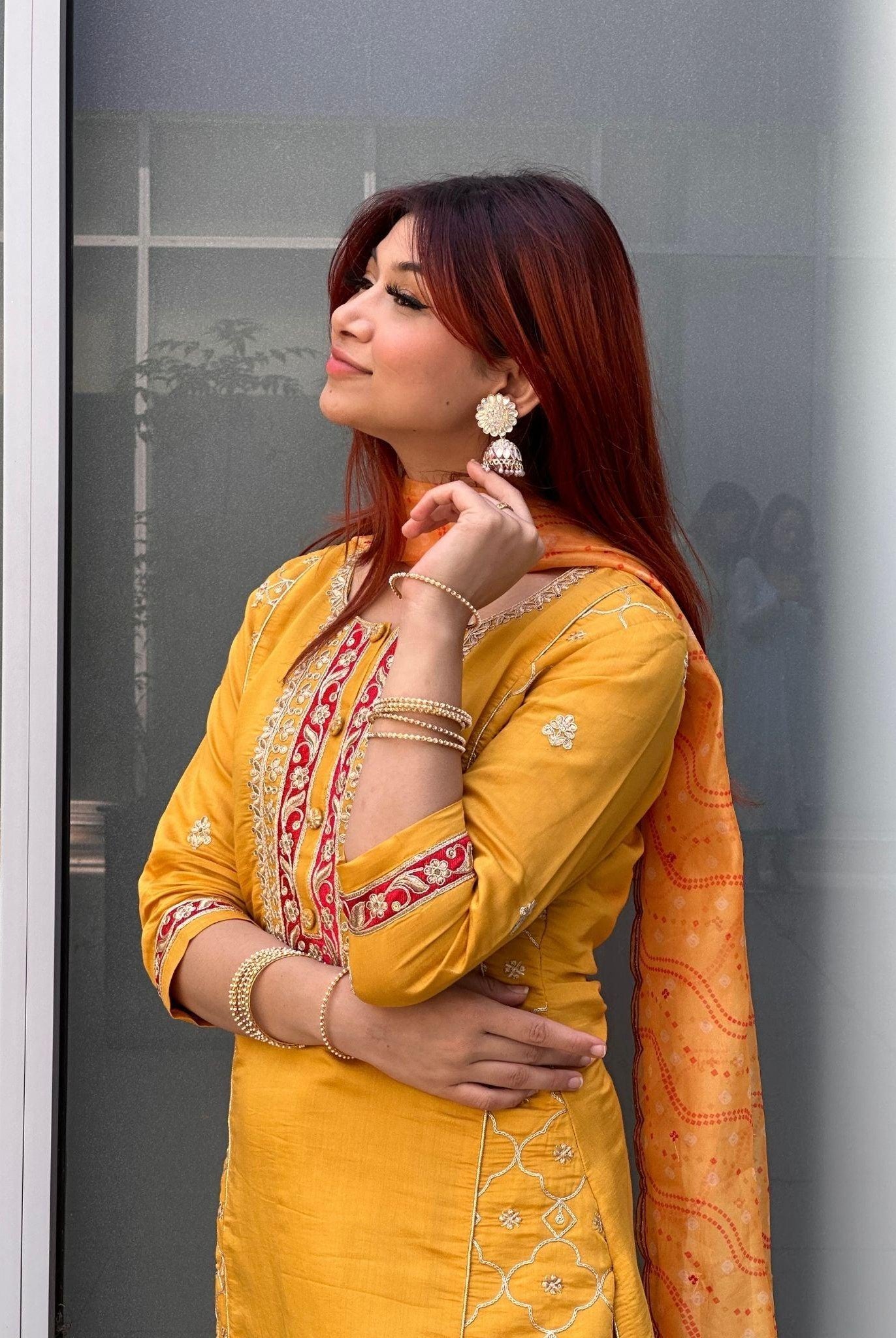 Yellow Three Pieces Kurta Set - Boutique Nepal