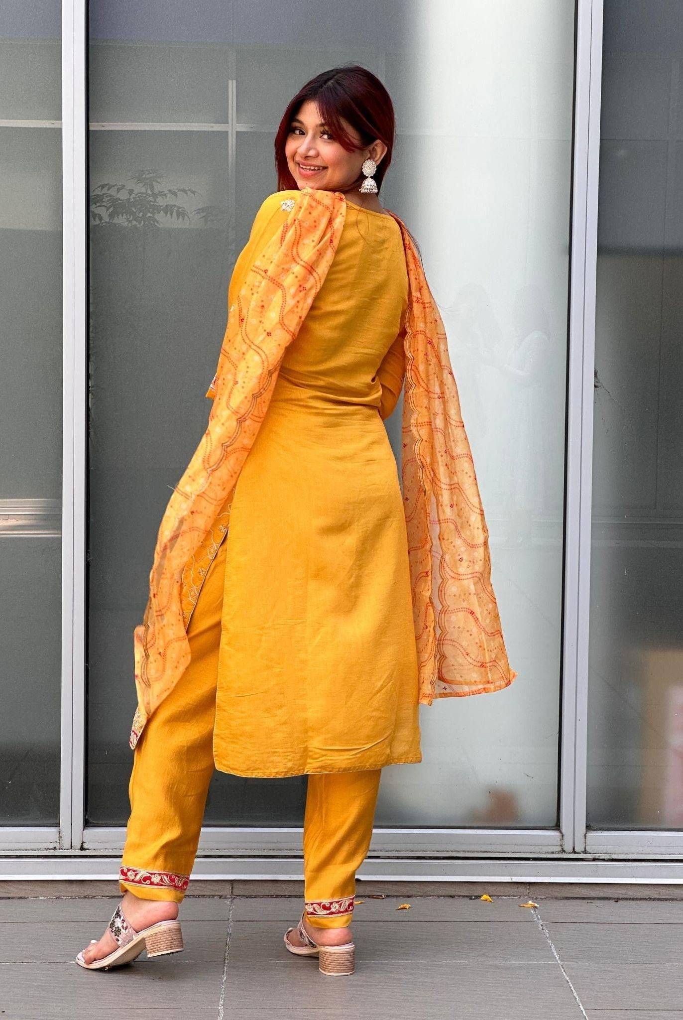 Yellow Three Pieces Kurta Set - Boutique Nepal