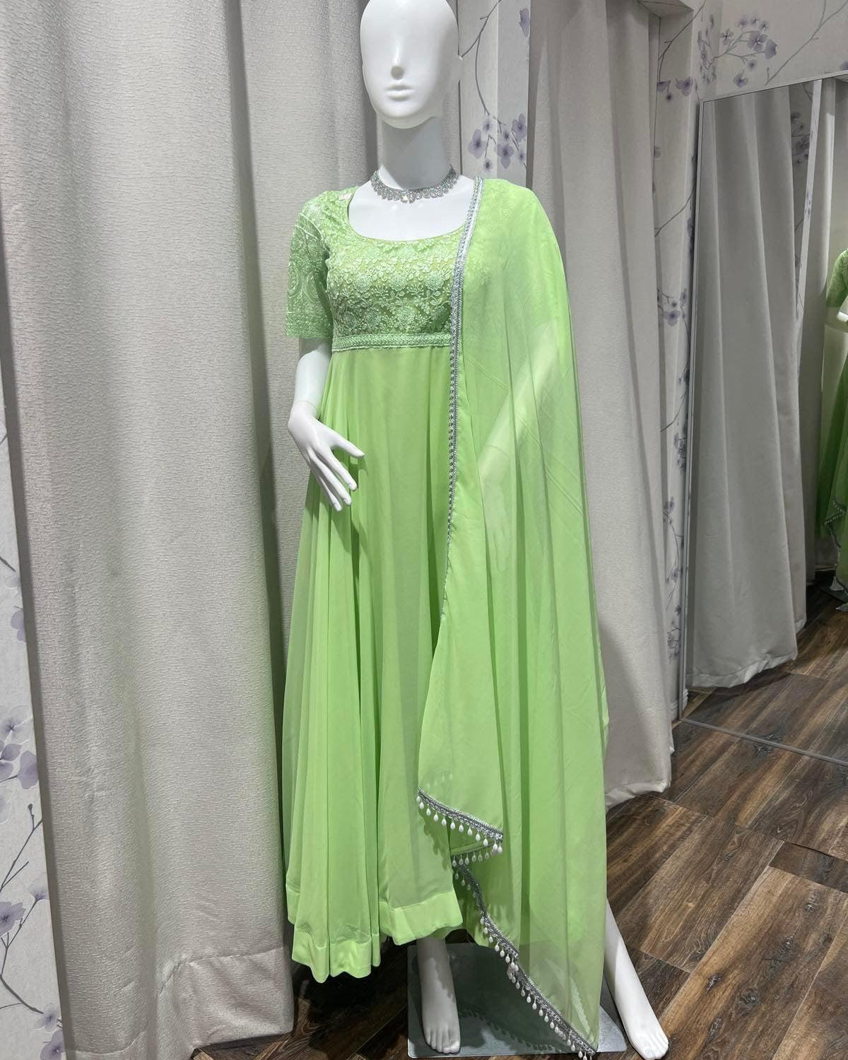 Simple Gown in Light Green - Boutique Nepal