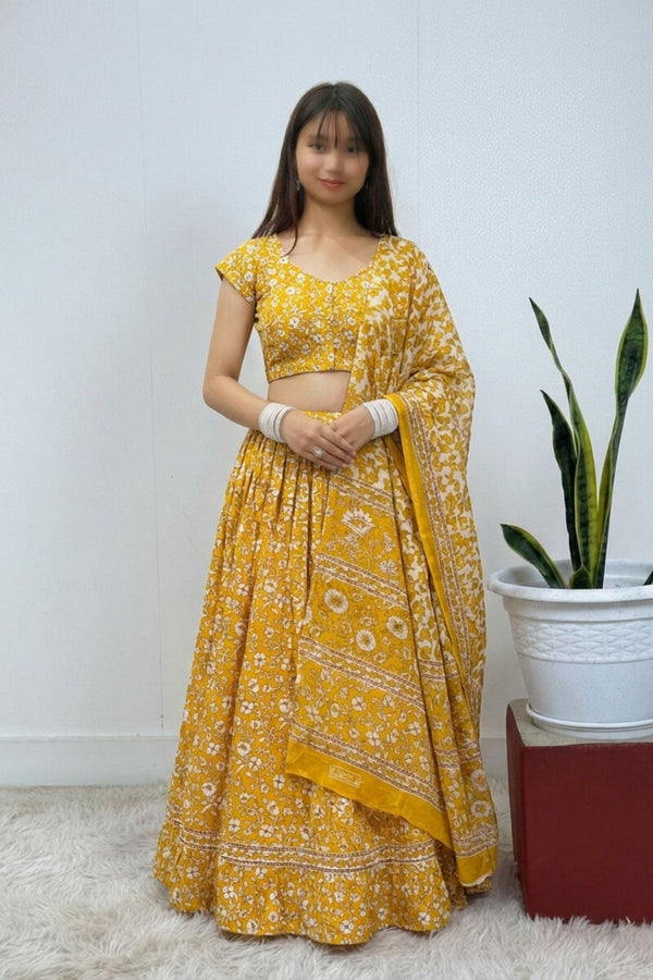 Mustard Cotton Gopi Dress Floral Print – Boutique Nepal