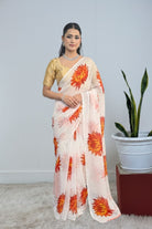 Laxmi Pooja Sowbhagya Pack - Digital Floral Georgette - Orange