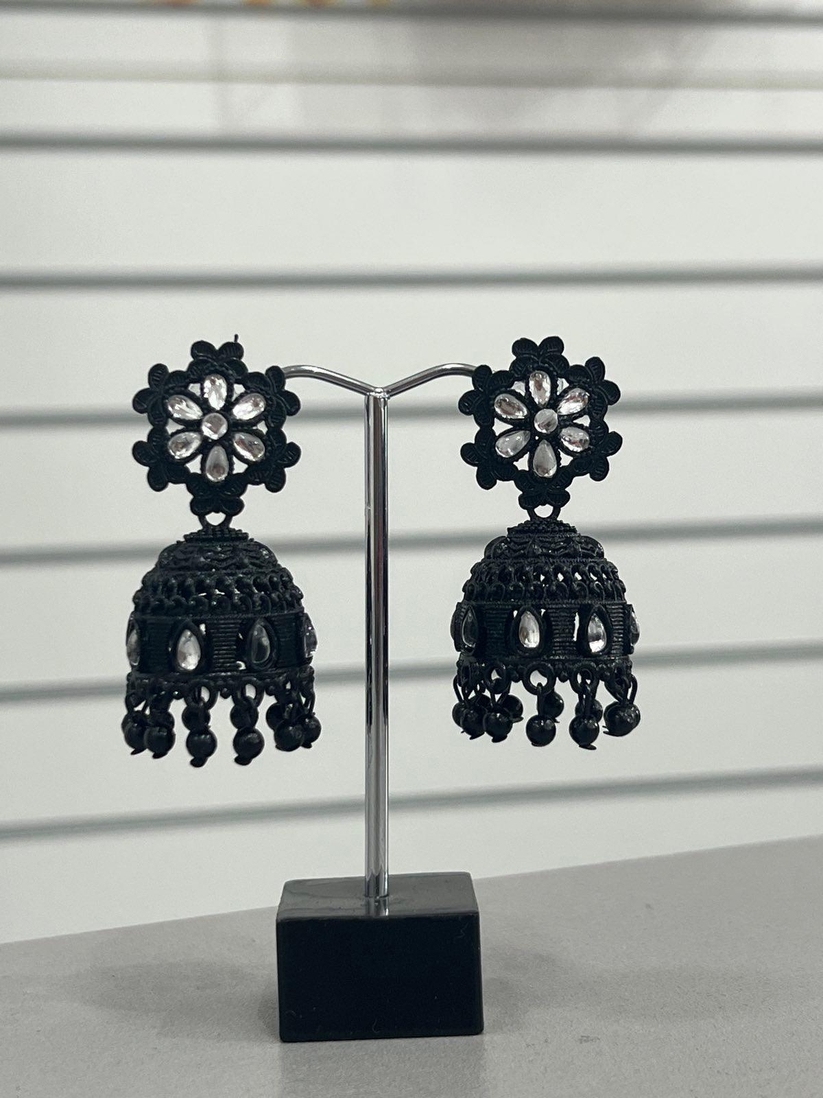 Medium Size Black Jhumki Earring - Boutique Nepal