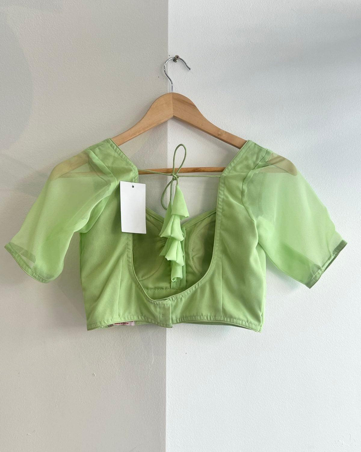 Green Plain Georgette Half Sleeves Blouse in Mint Green - Boutique Nepal