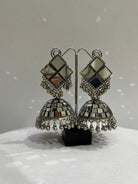 Big Jhumki in Silver with Mirrors Earring - Boutique Nepal